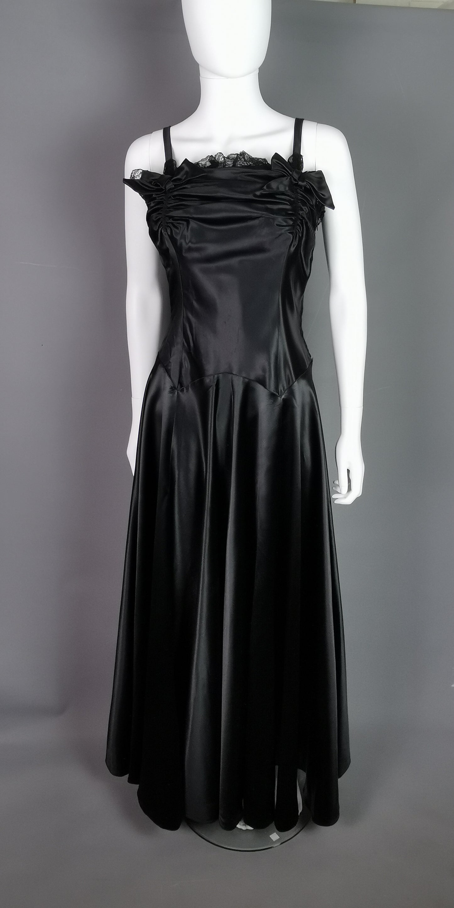 Vintage 1940s Black liquid satin bombshell dress, Evening gown