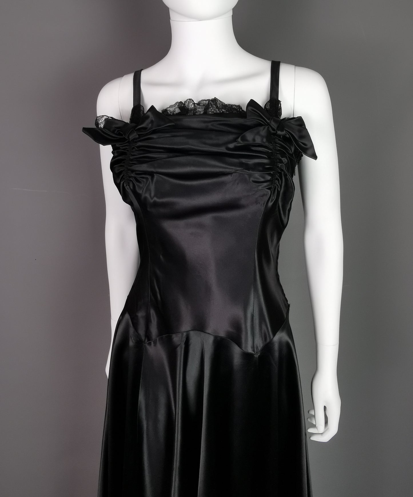 Vintage 1940s Black liquid satin bombshell dress, Evening gown