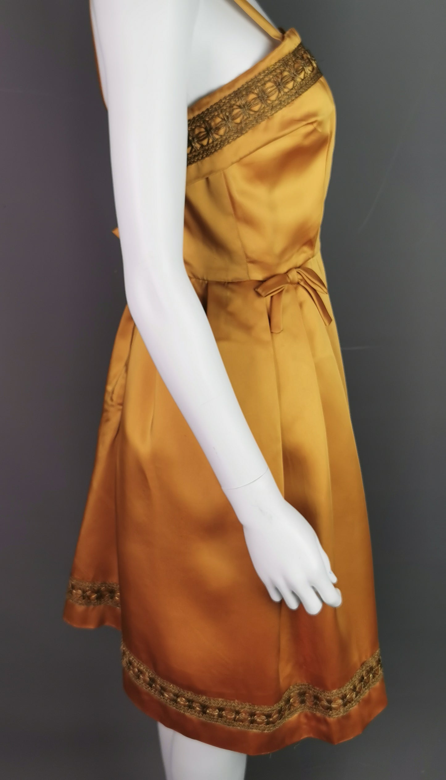 Vintage Copper satin cocktail dress, c1960s Kitty Copeland