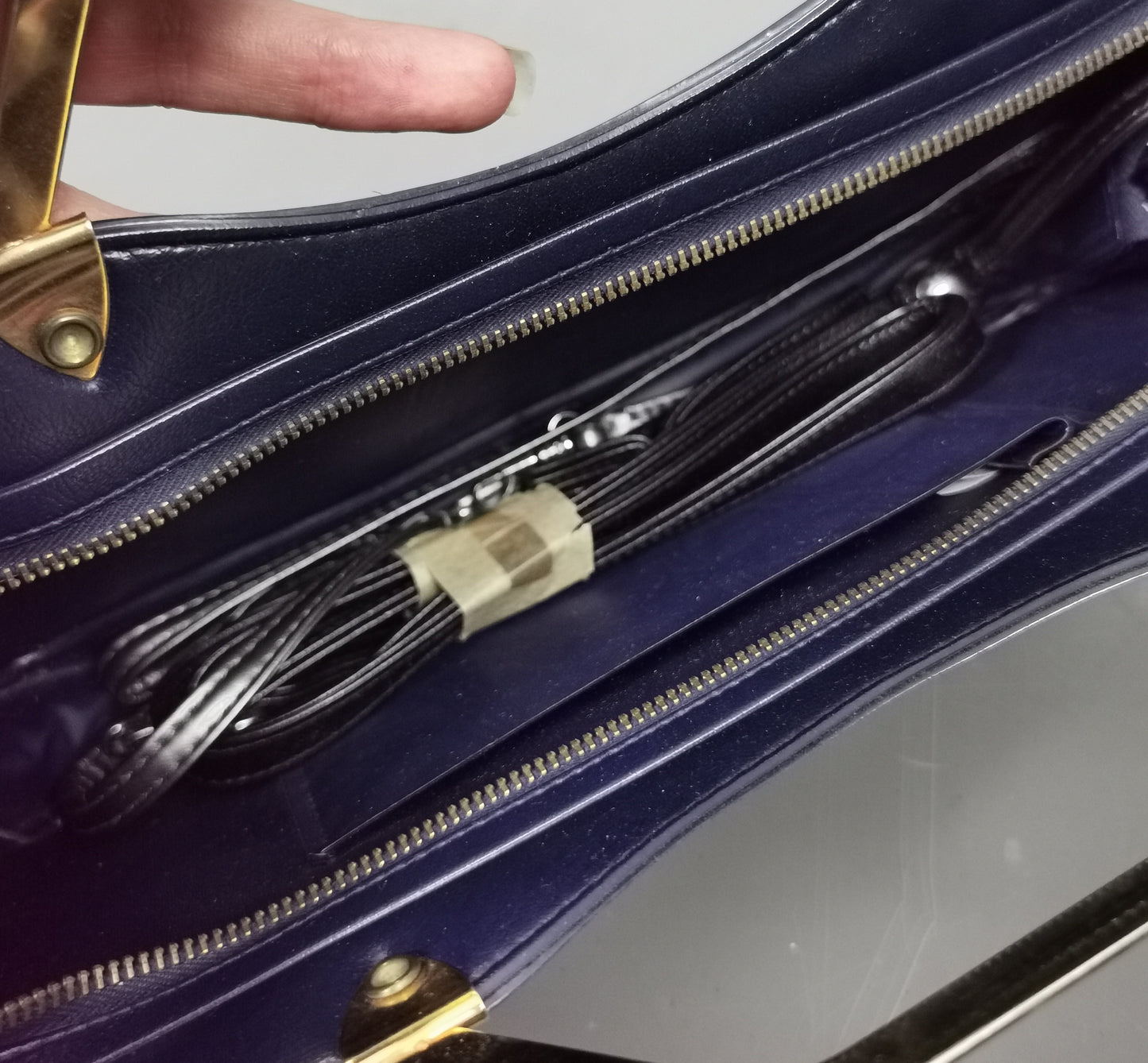 Vintage Navy and Gold faux snakeskin handbag