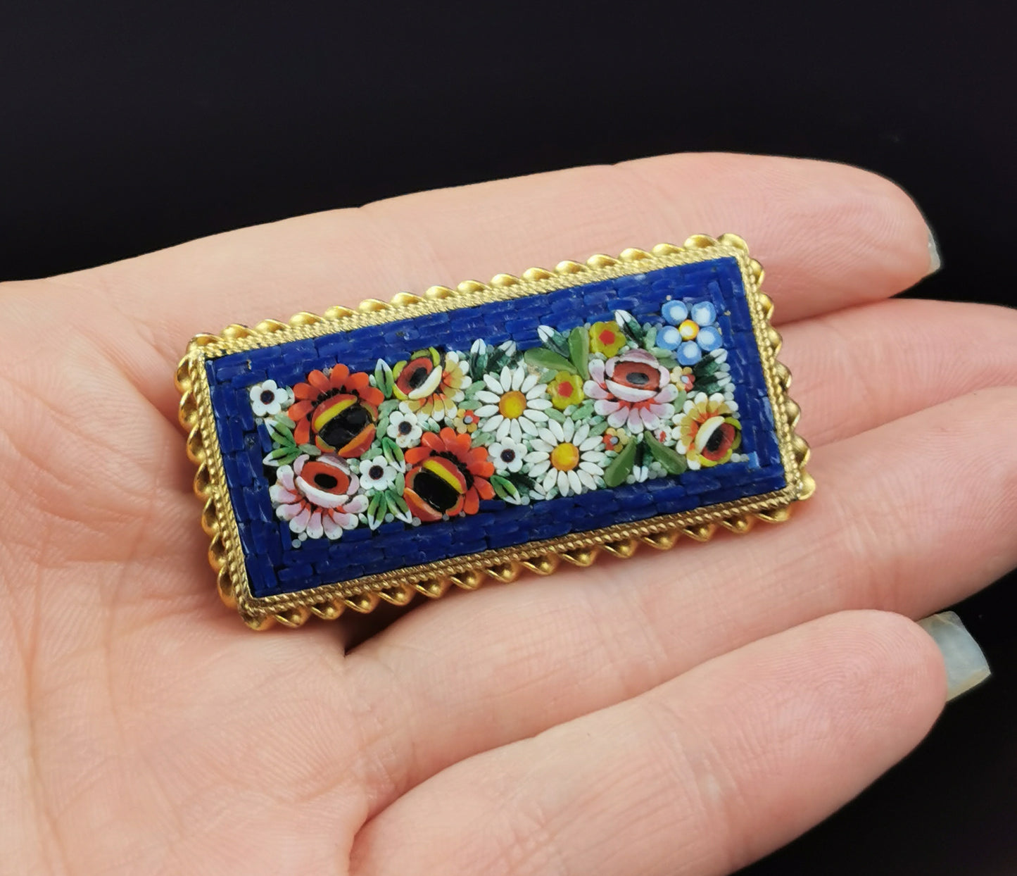 Vintage Micro Mosaic brooch, floral, Italian