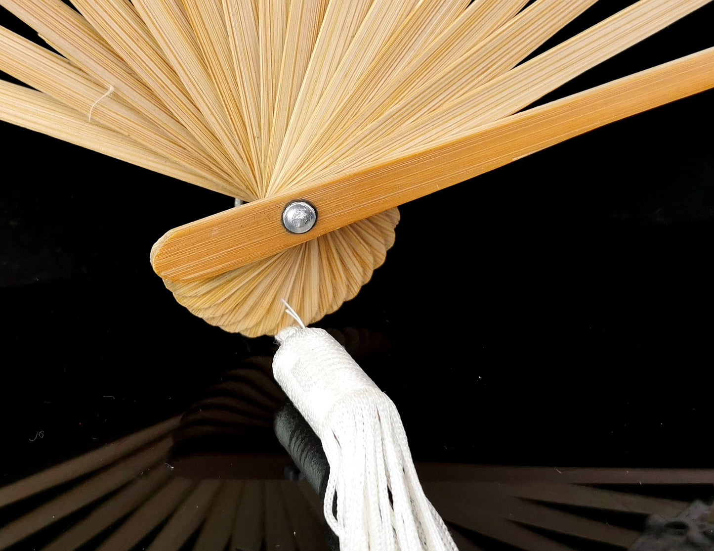 Vintage lace and wood hand fan, large