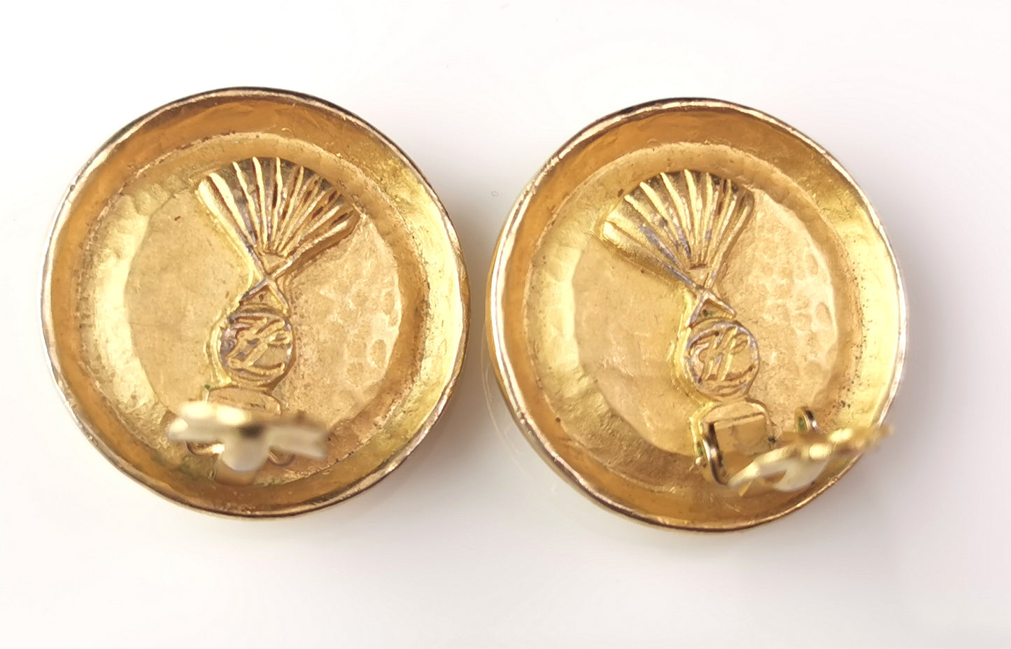 Vintage Karl Lagerfeld clip on earrings, Logo, gold tone