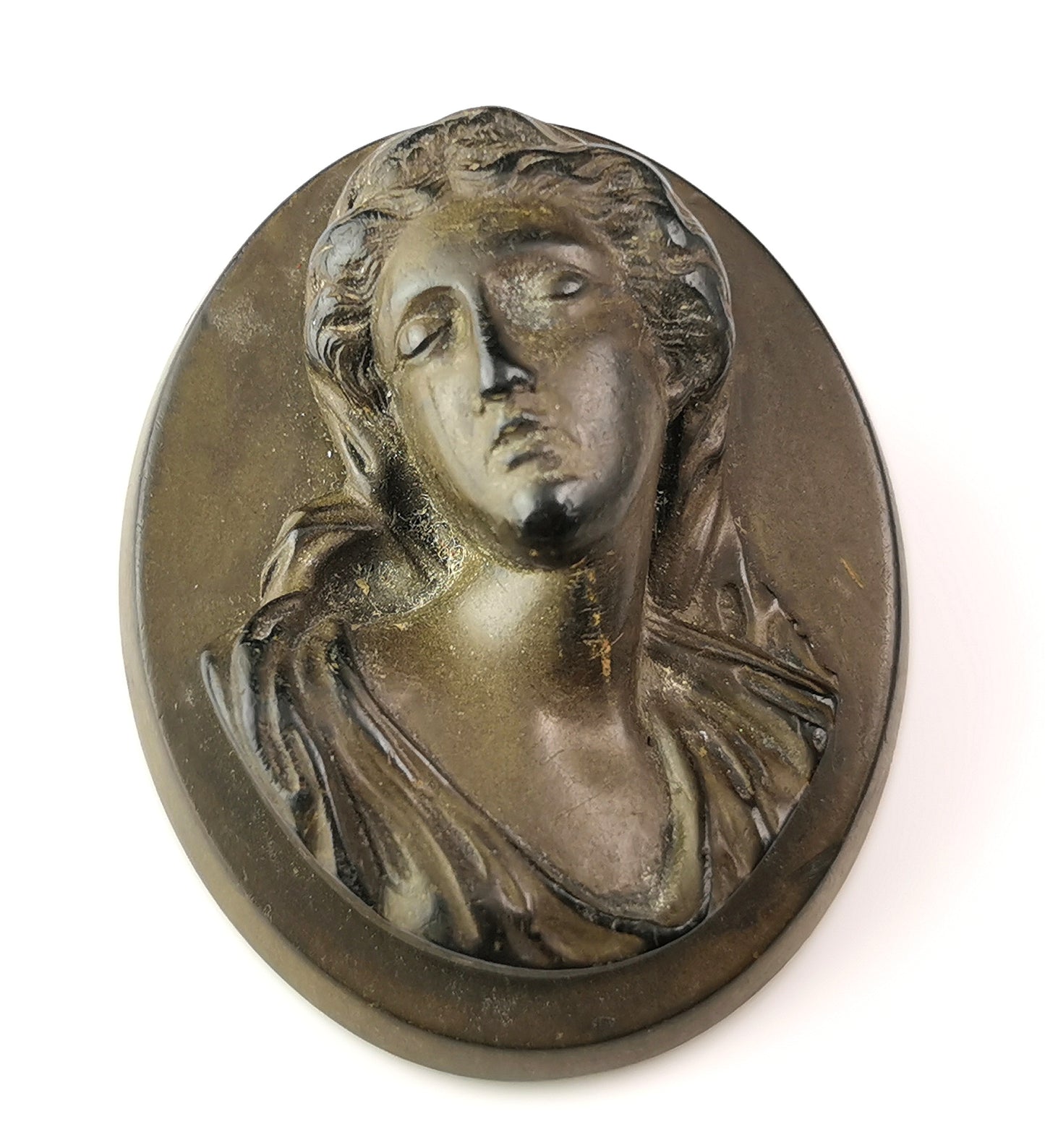 Antique Victorian Vulcanite cameo brooch
