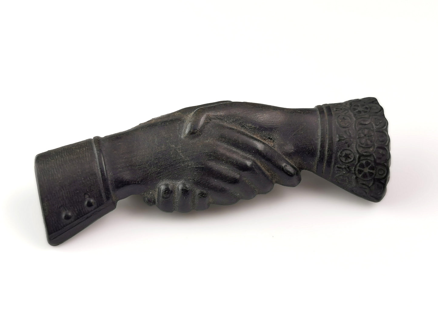 Antique Victorian clasped hands brooch, Bog oak