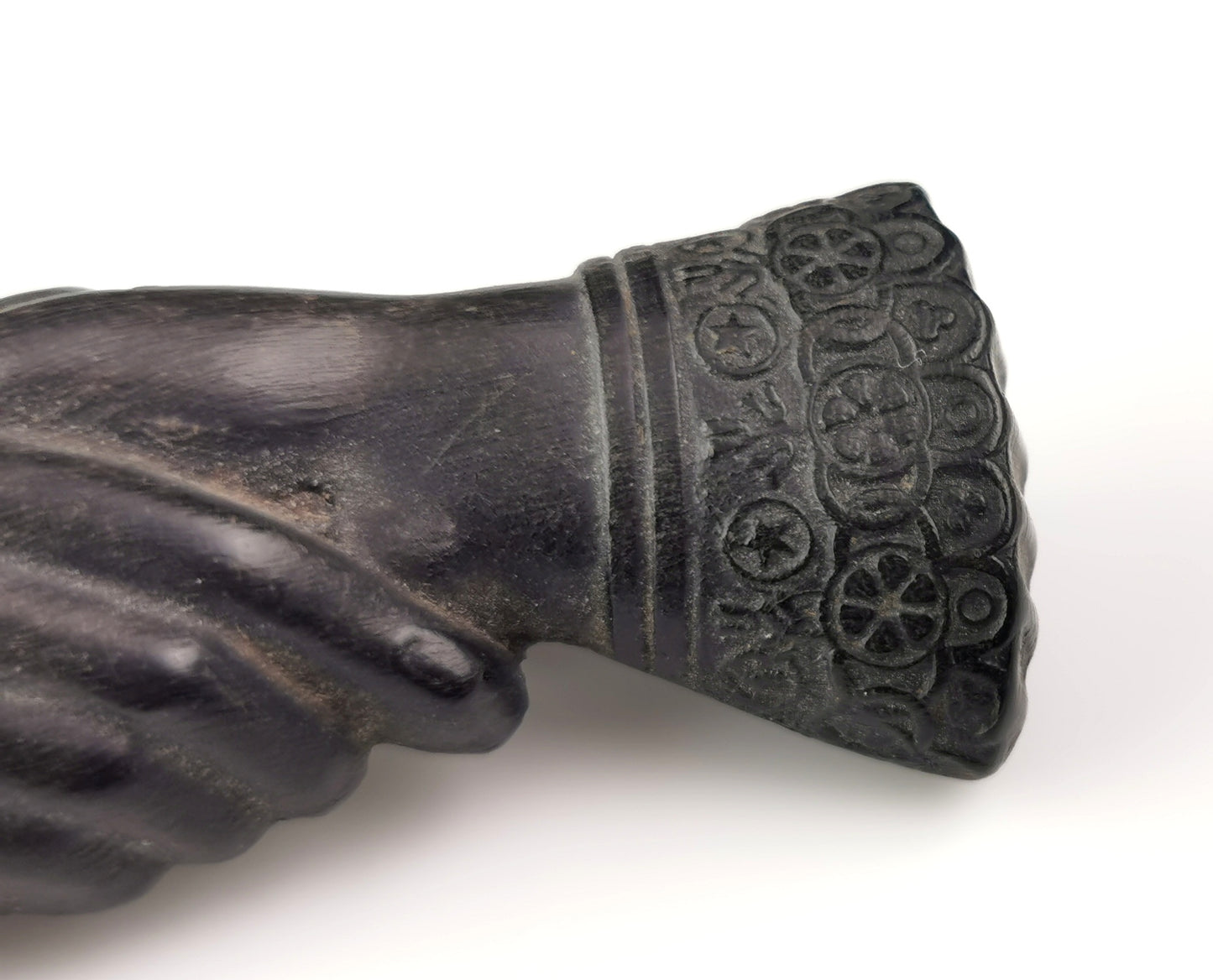 Antique Victorian clasped hands brooch, Bog oak