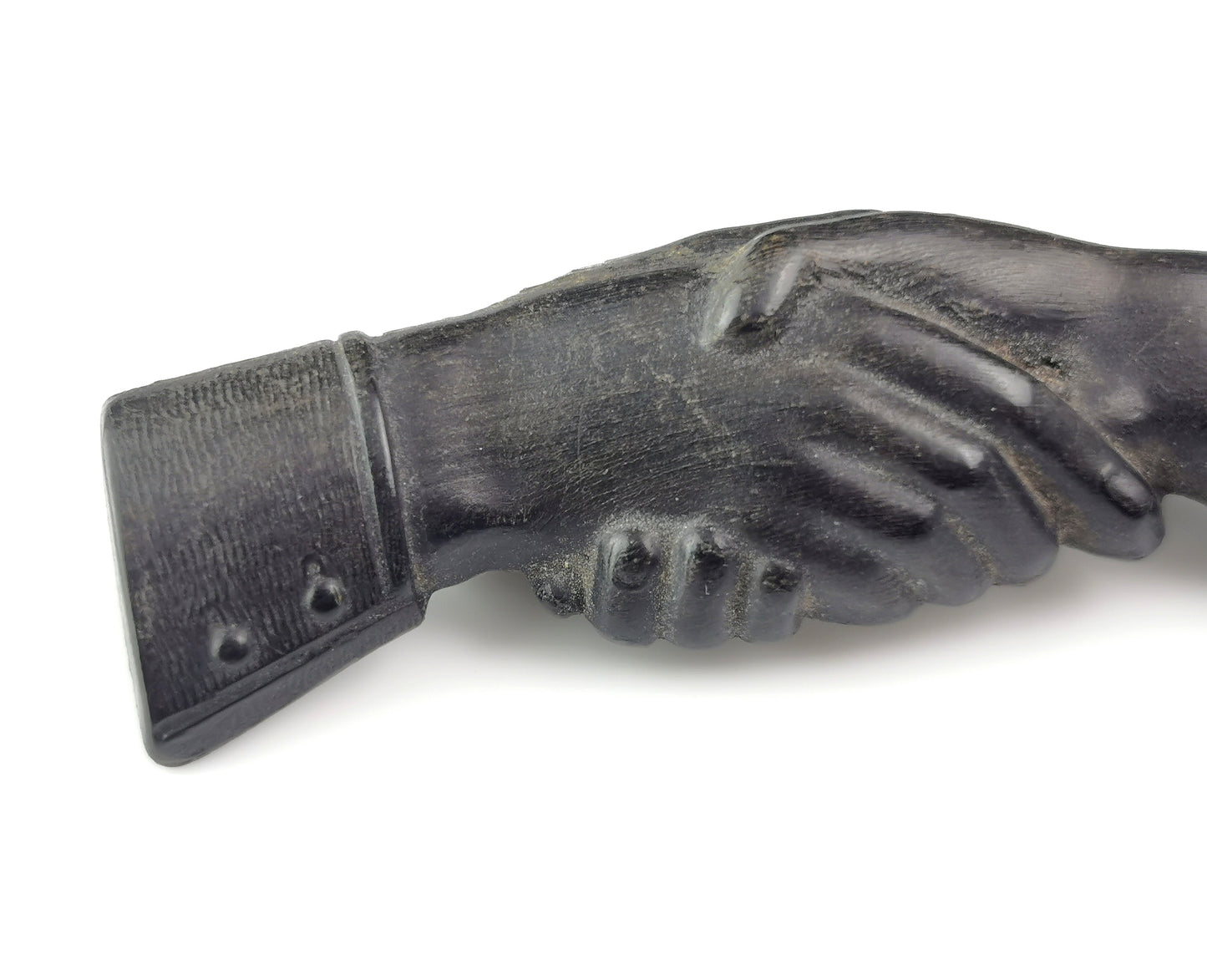 Antique Victorian clasped hands brooch, Bog oak