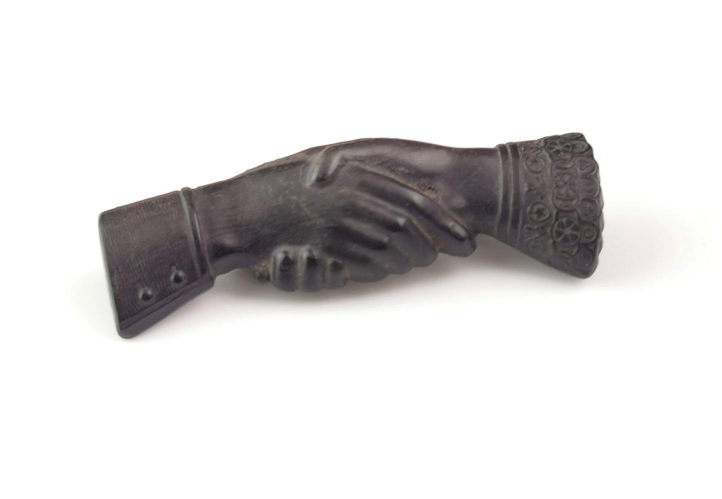 Antique Victorian clasped hands brooch, Bog oak