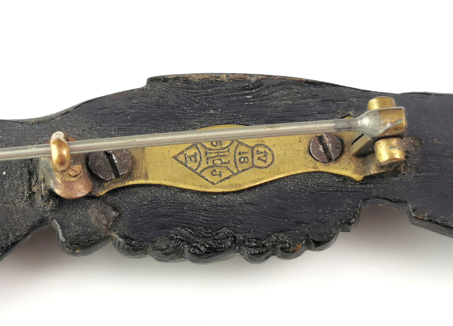 Antique Victorian clasped hands brooch, Bog oak