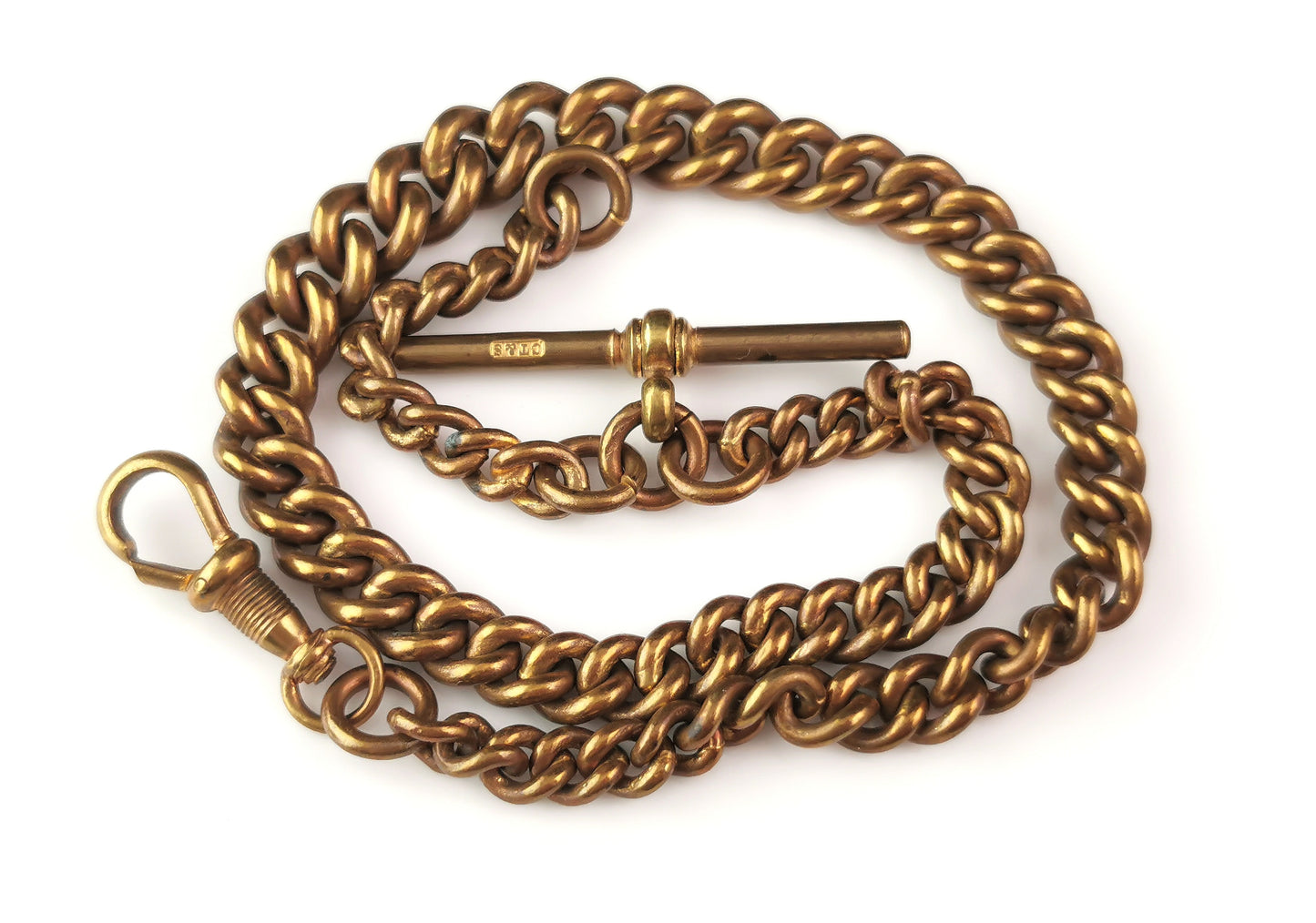 Antique gilt brass Albert chain, watch chain, Victorian