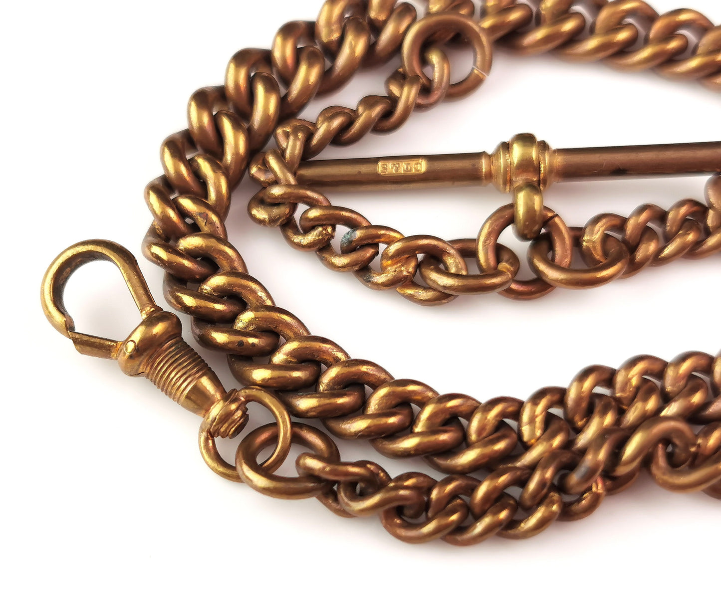 Antique gilt brass Albert chain, watch chain, Victorian