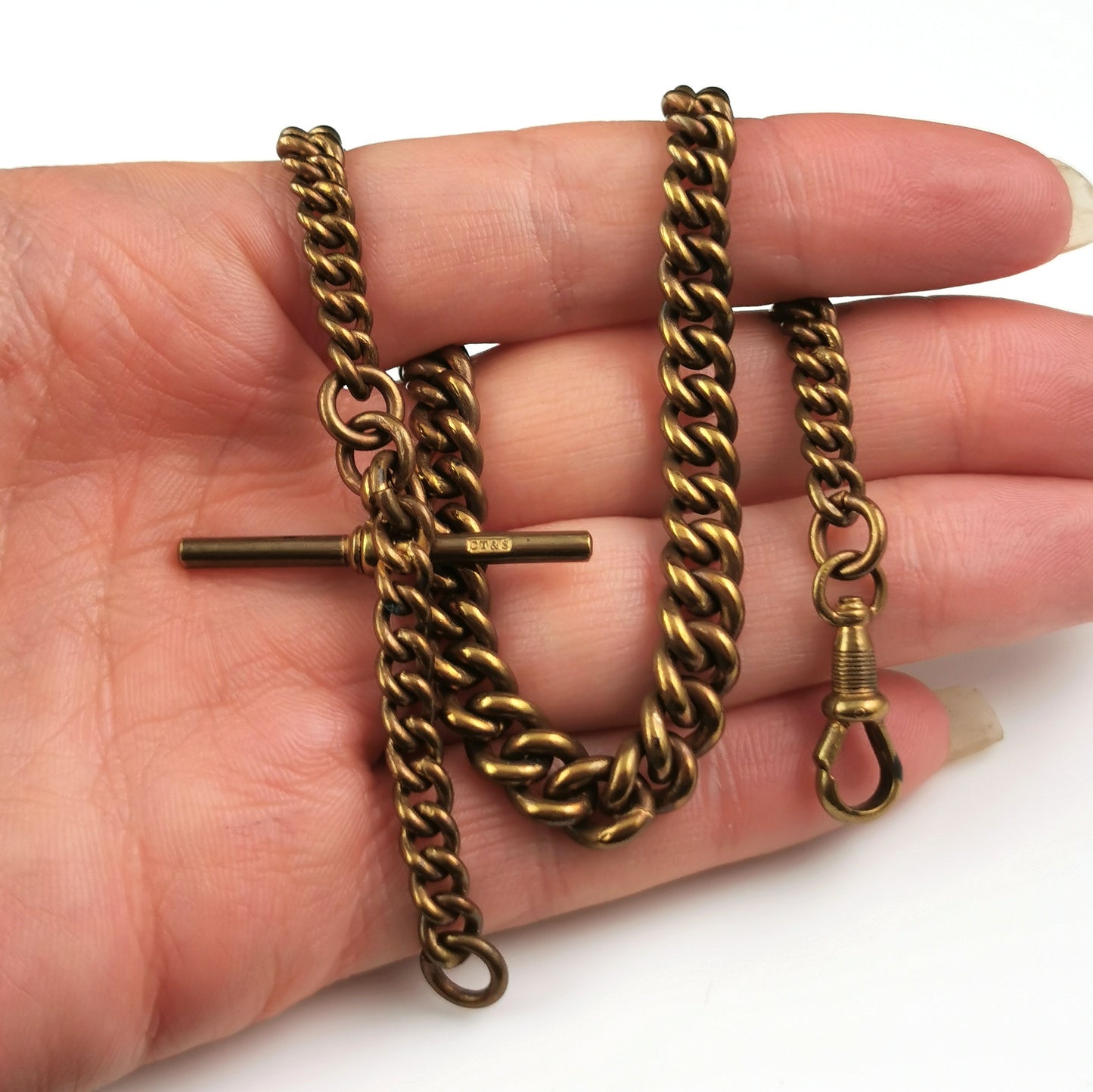 Antique gilt brass Albert chain, watch chain, Victorian