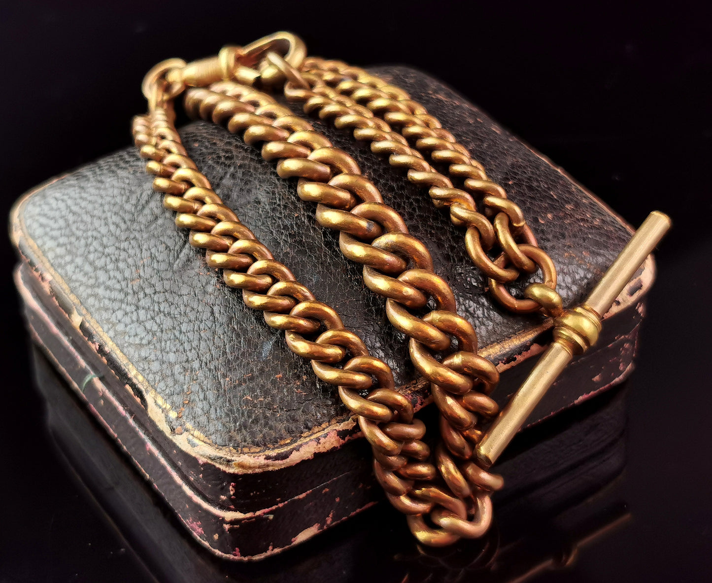 Antique gilt brass Albert chain, watch chain, Victorian