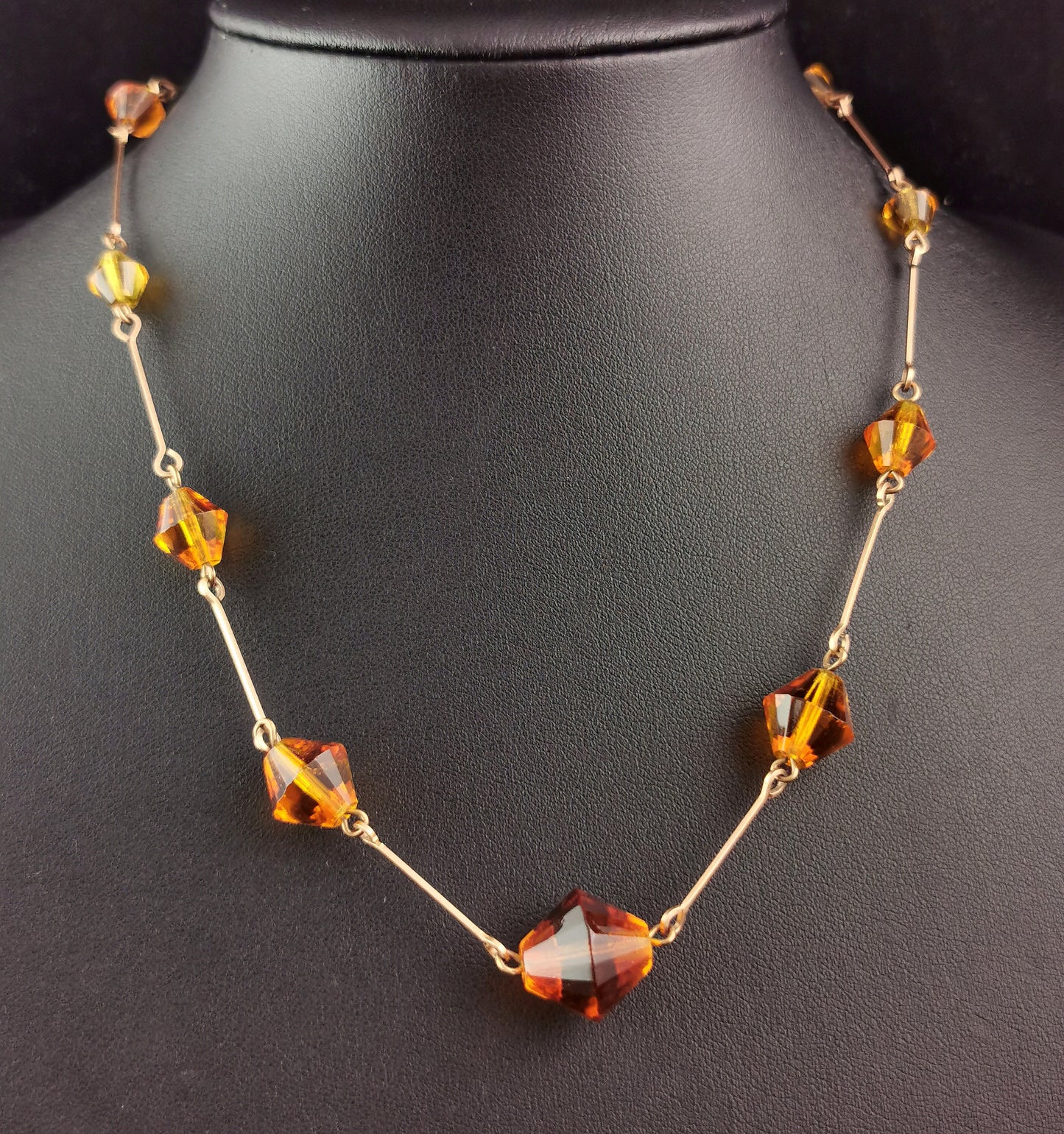 Vintage Art Deco Amber glass bead necklace