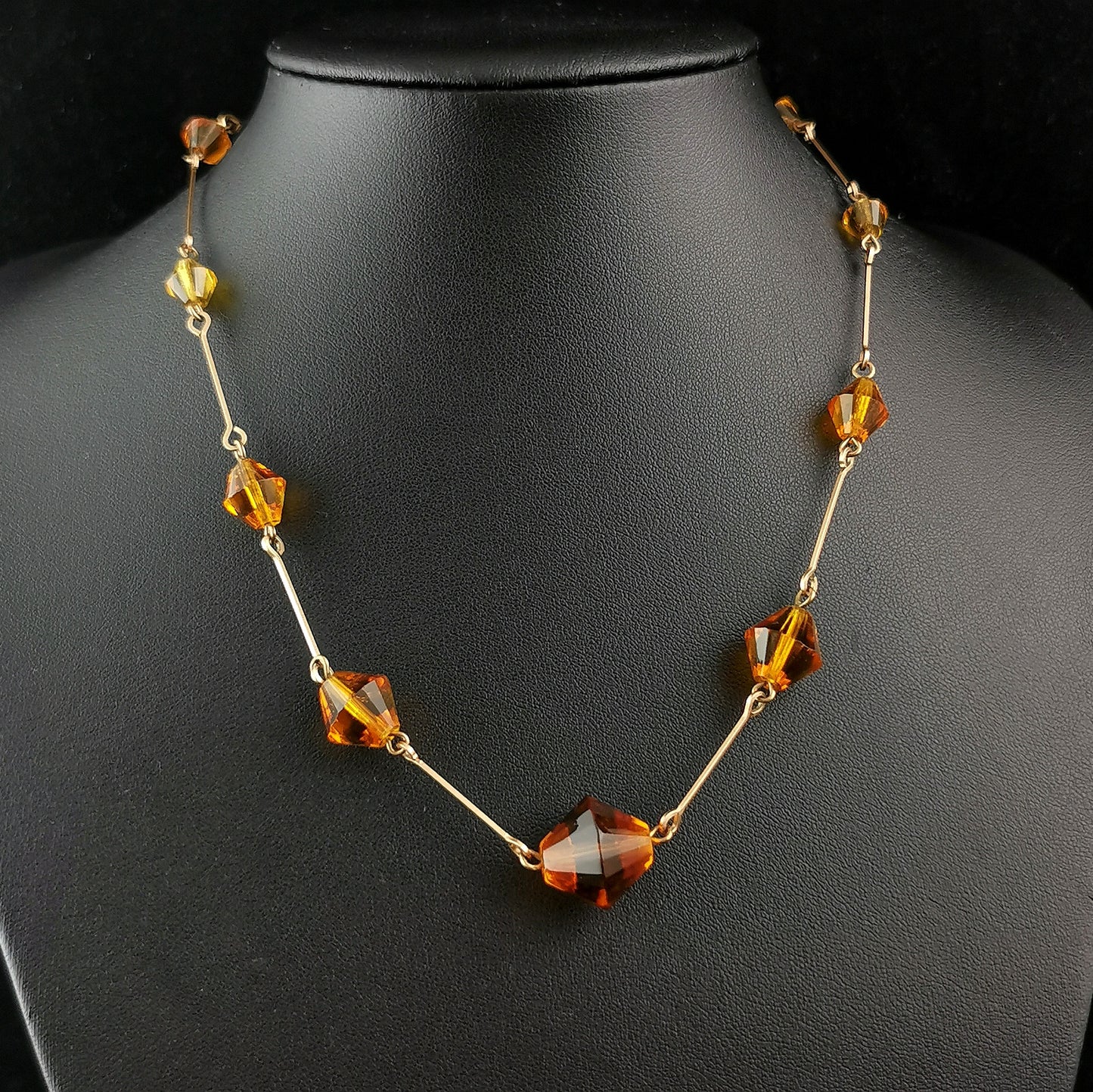 Vintage Art Deco Amber glass bead necklace