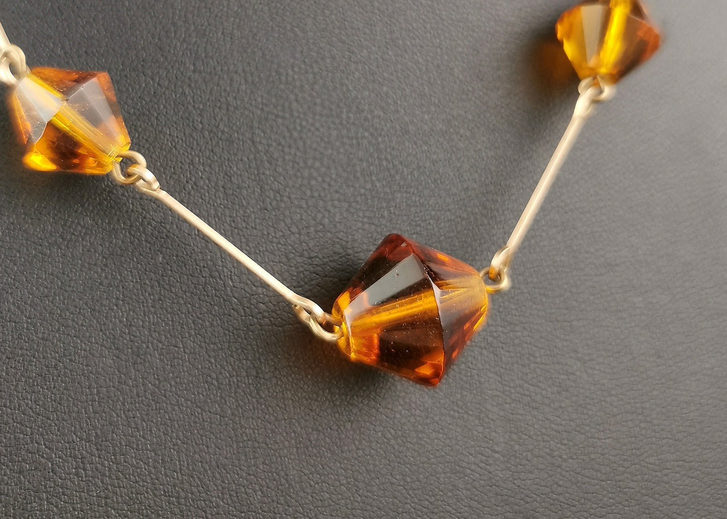 Vintage Art Deco Amber glass bead necklace