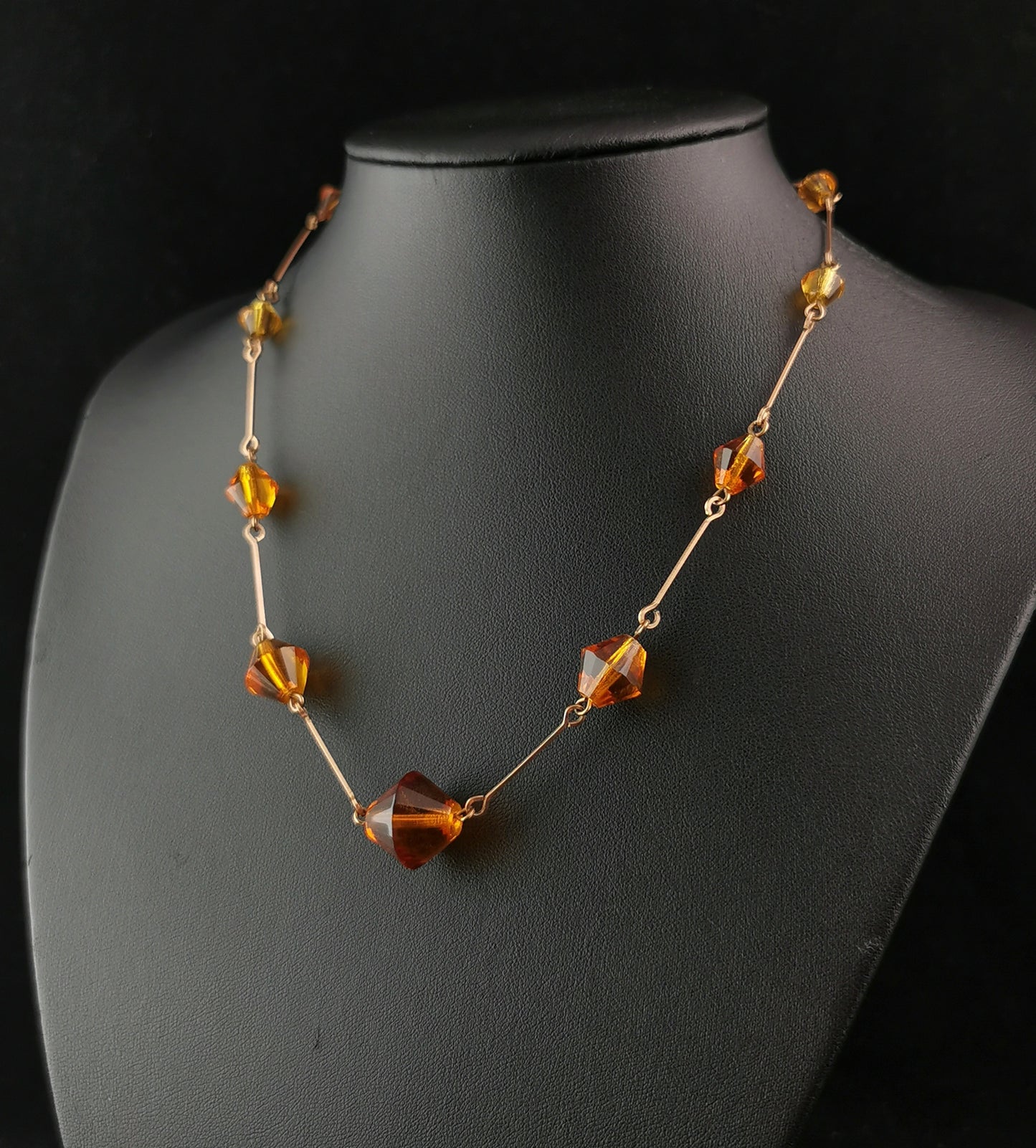 Vintage Art Deco Amber glass bead necklace