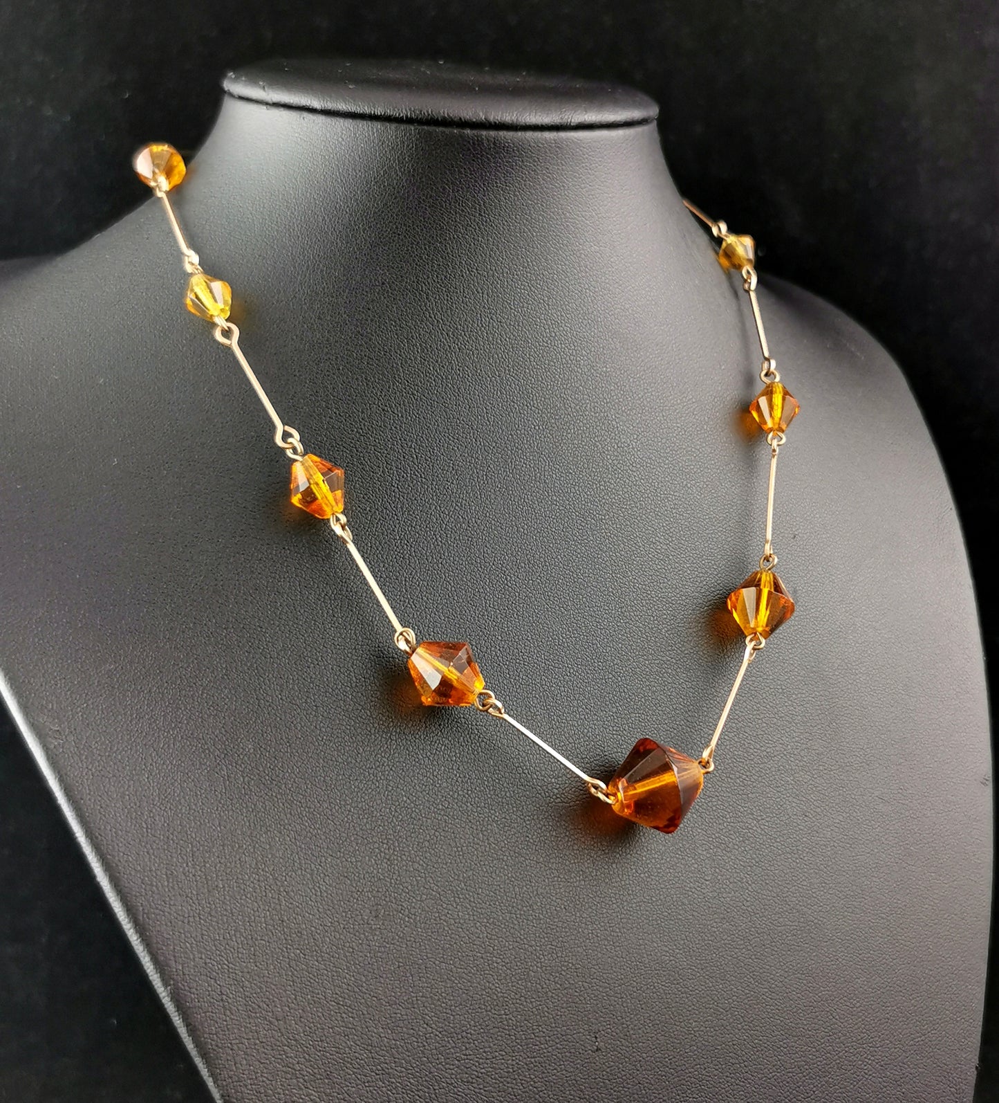 Vintage Art Deco Amber glass bead necklace