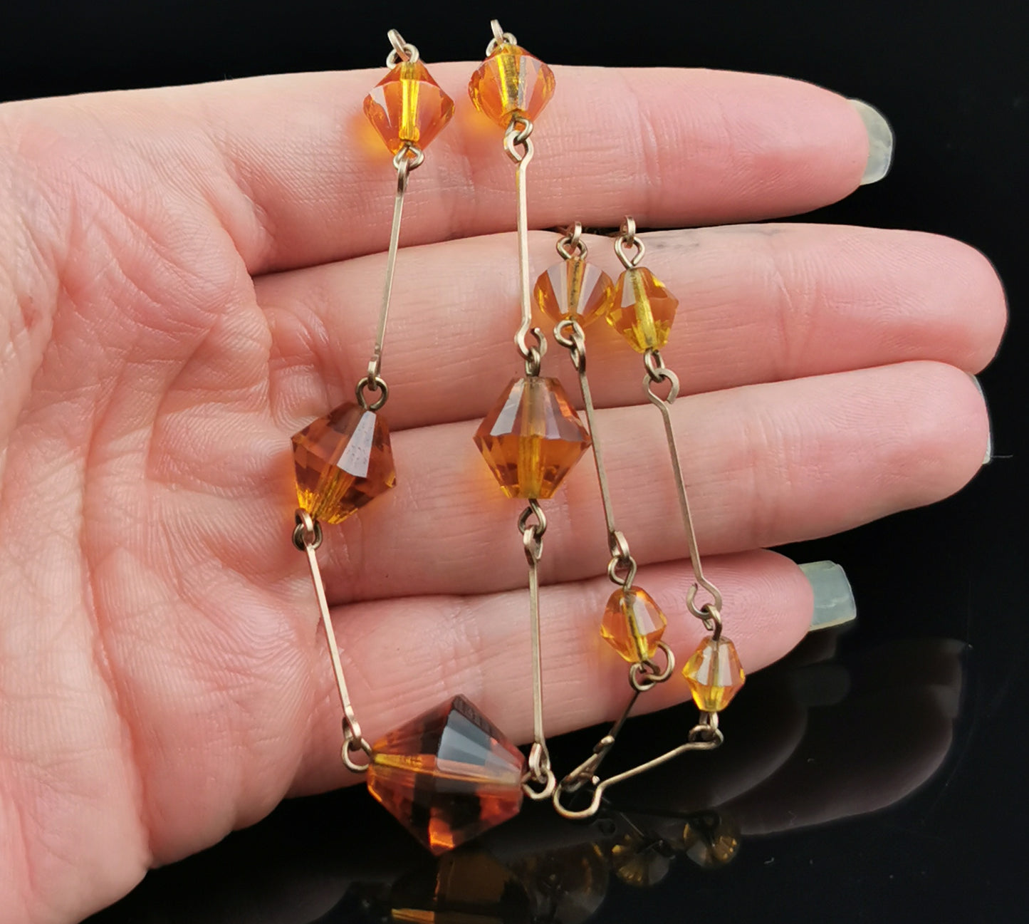 Vintage Art Deco Amber glass bead necklace