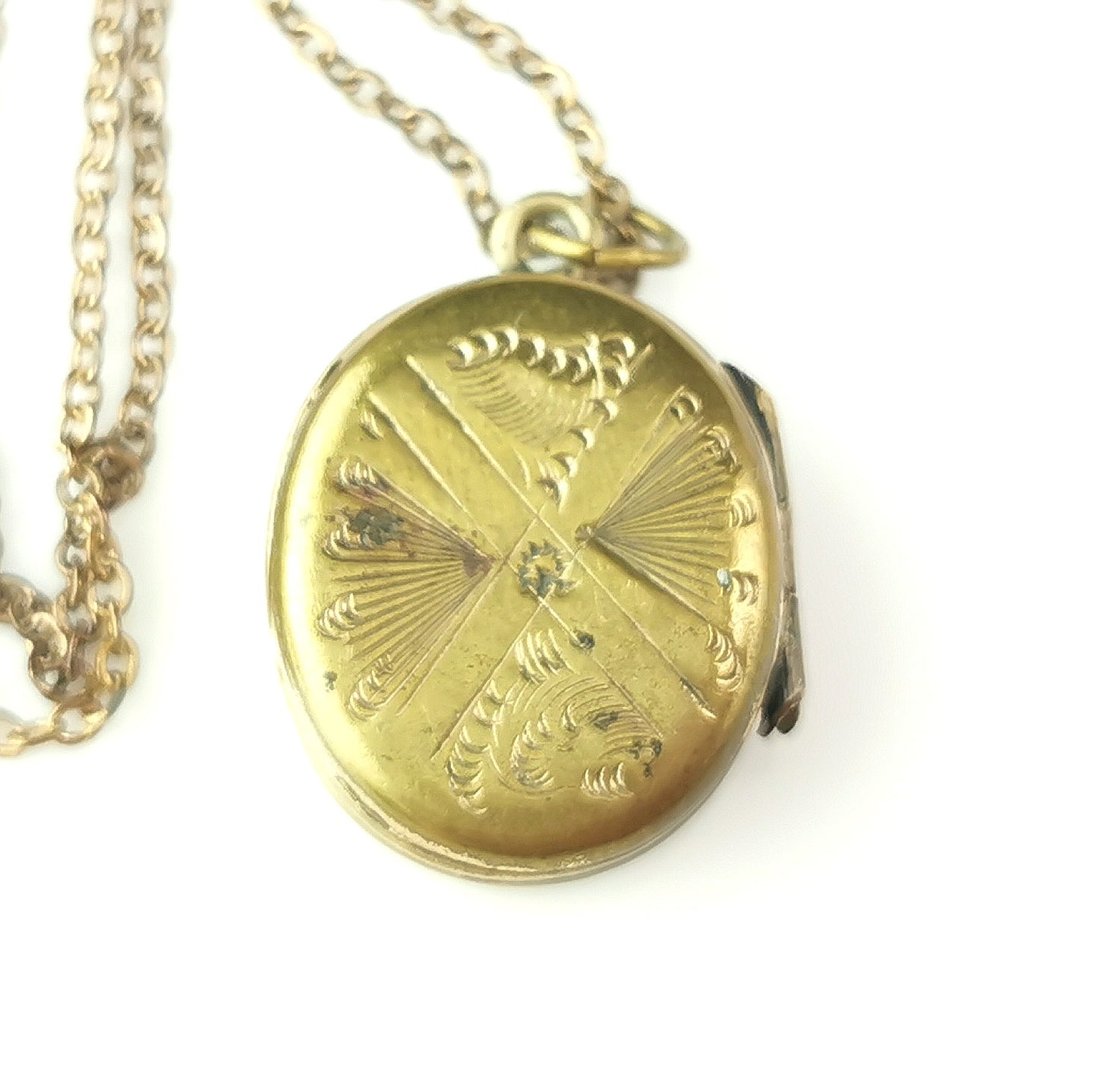 Antique Gold plated mourning locket, Black enamel, necklace