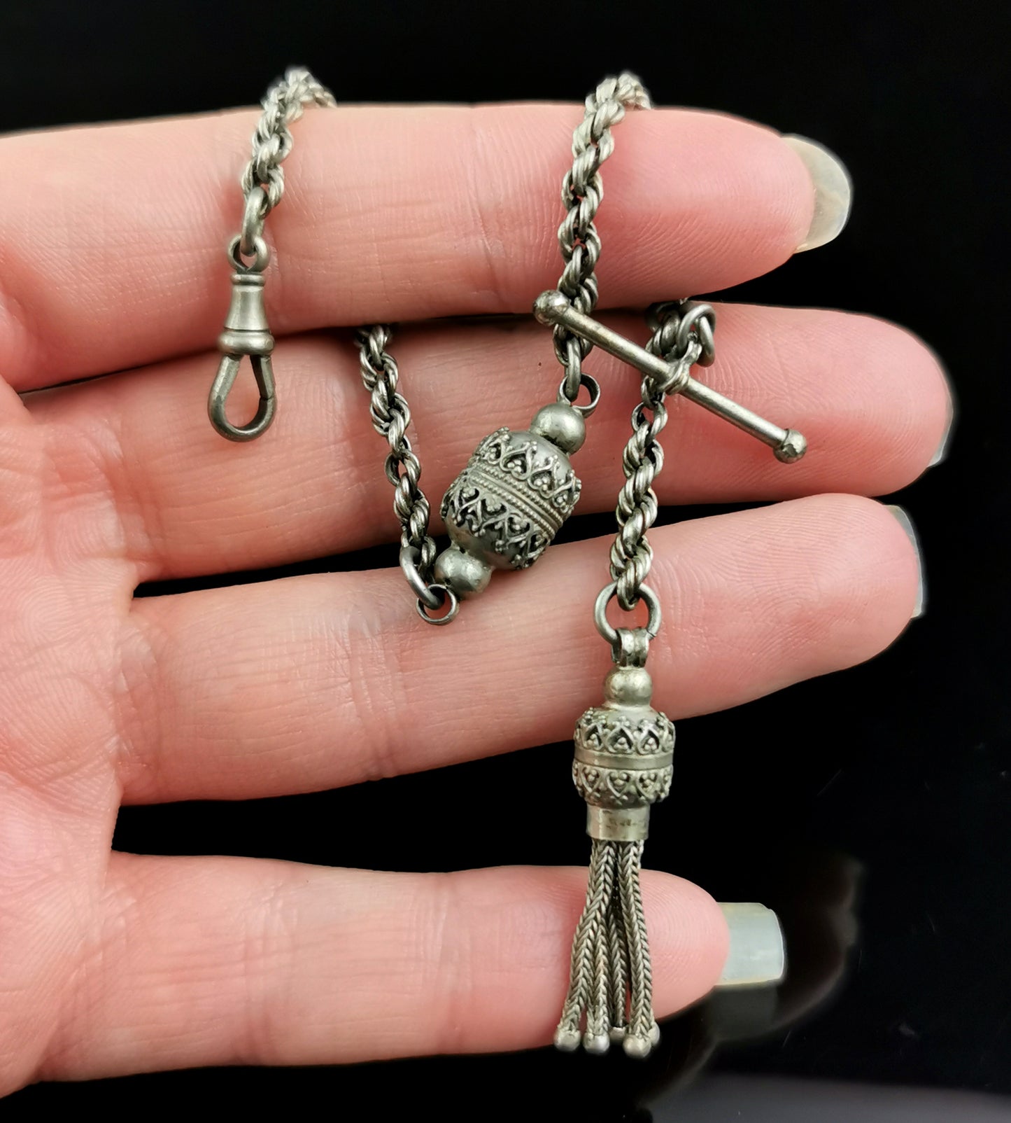 Antique Victorian silver plated Albertina chain