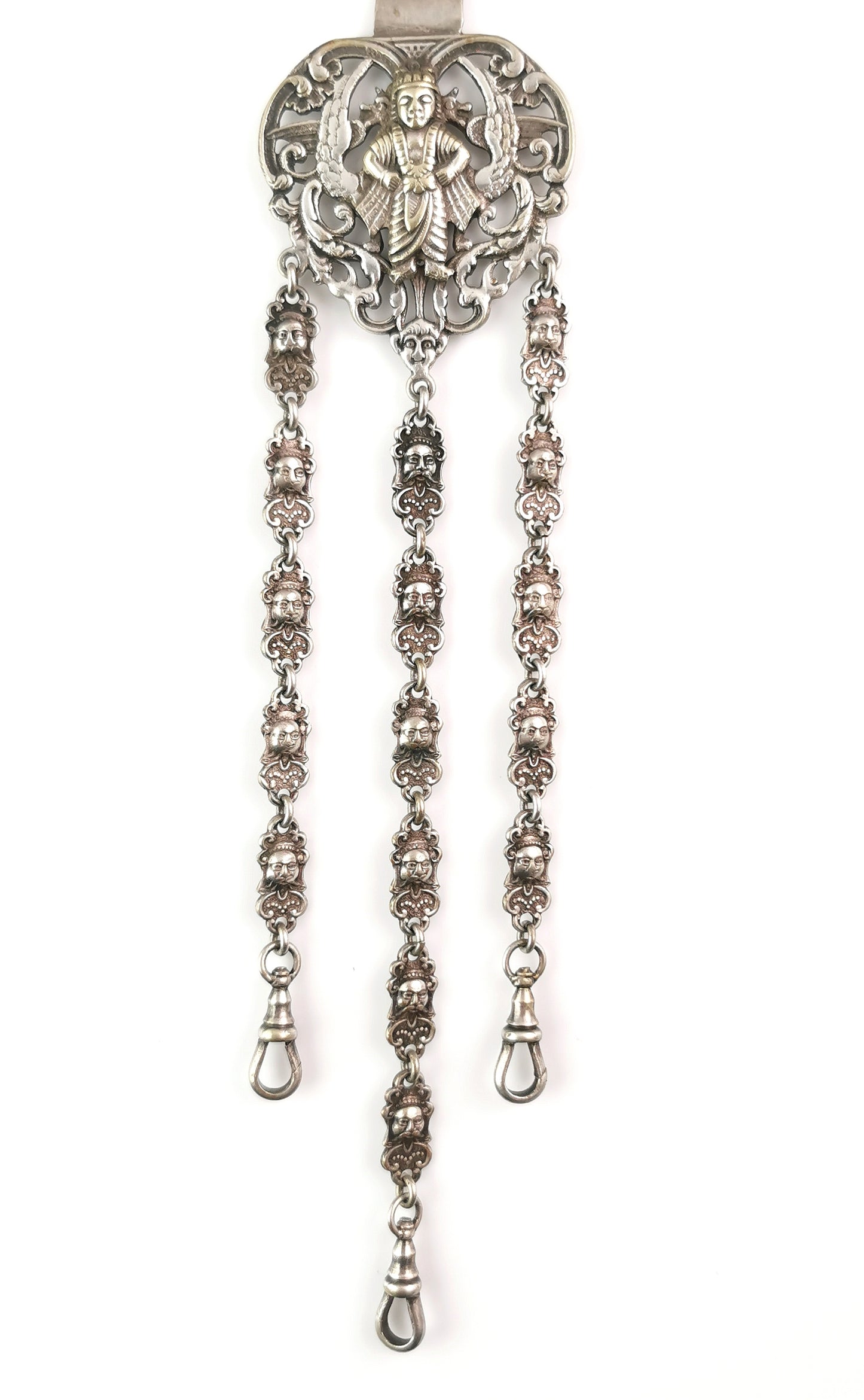 Antique silver plated chatelaine, Buddhist Deities, Victorian