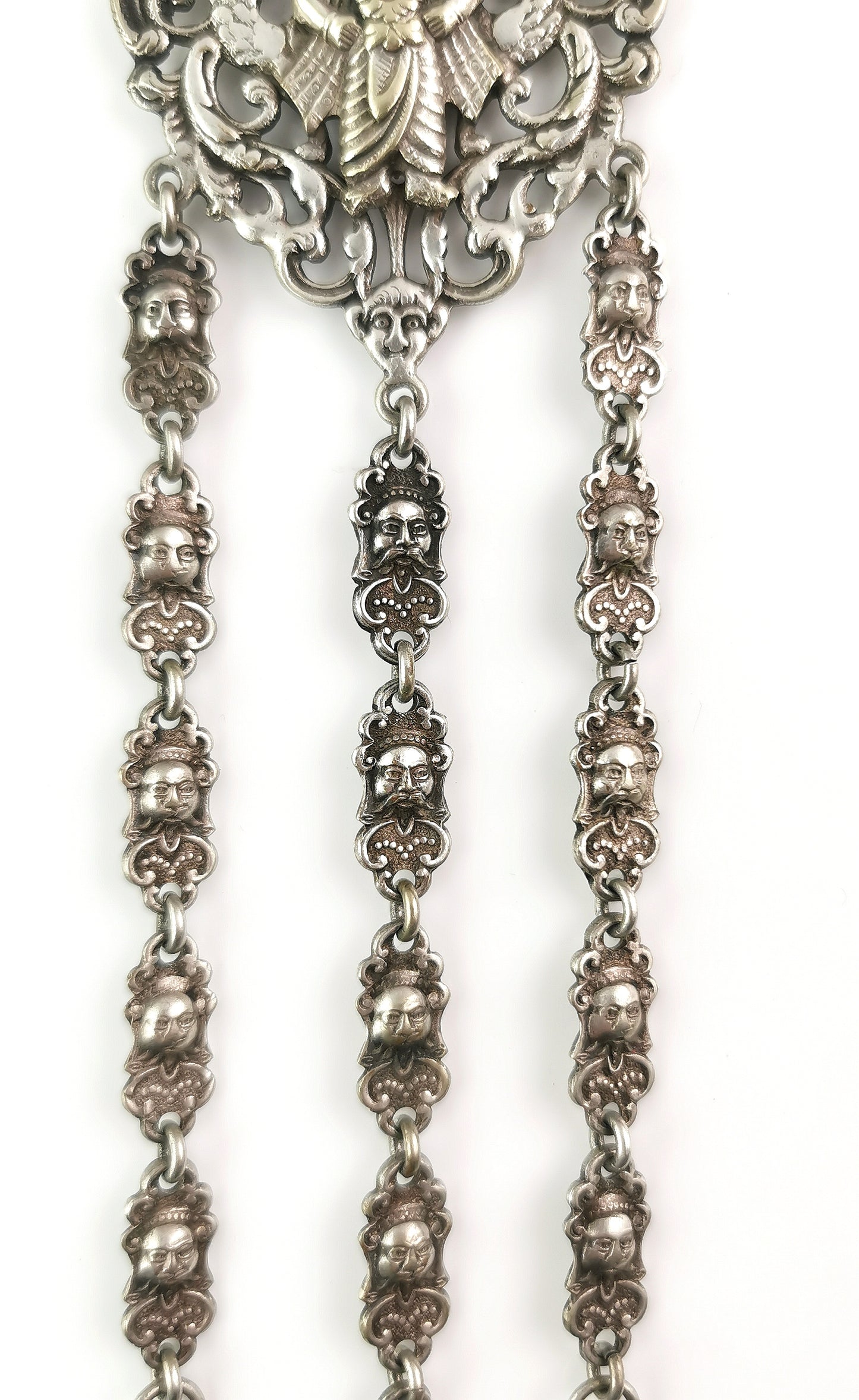 Antique silver plated chatelaine, Buddhist Deities, Victorian