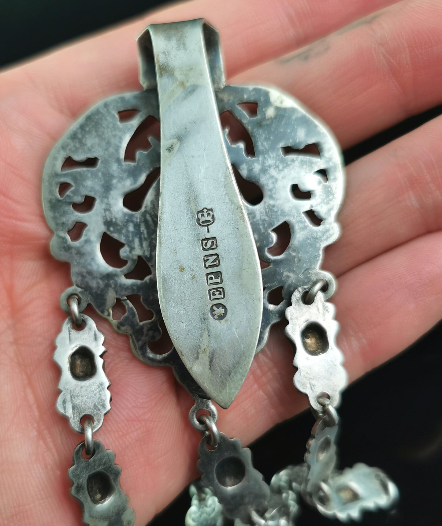 Antique silver plated chatelaine, Buddhist Deities, Victorian