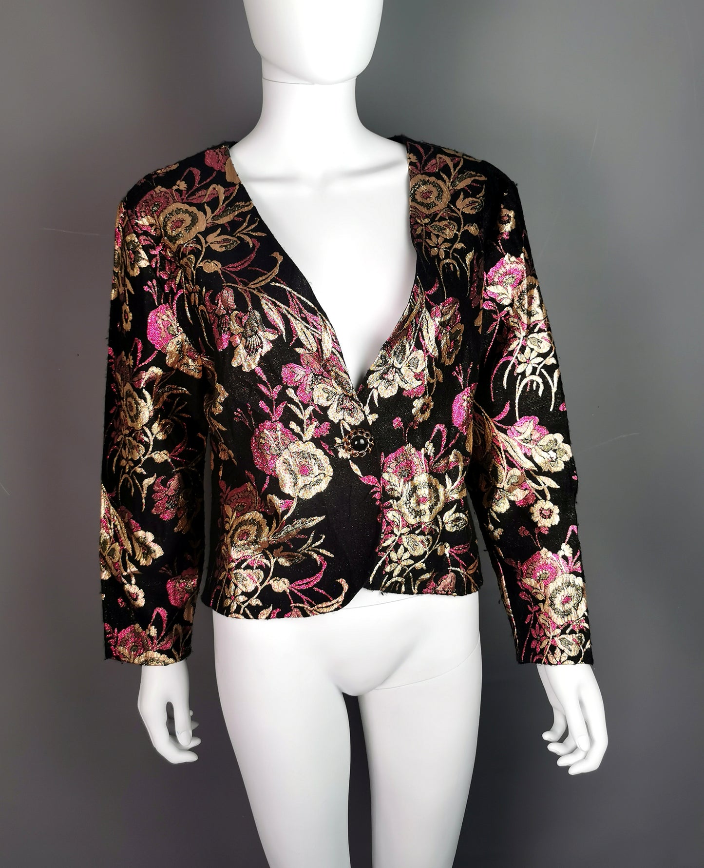 Vintage 80s Brocade jacket, cropped blazer, Metallic