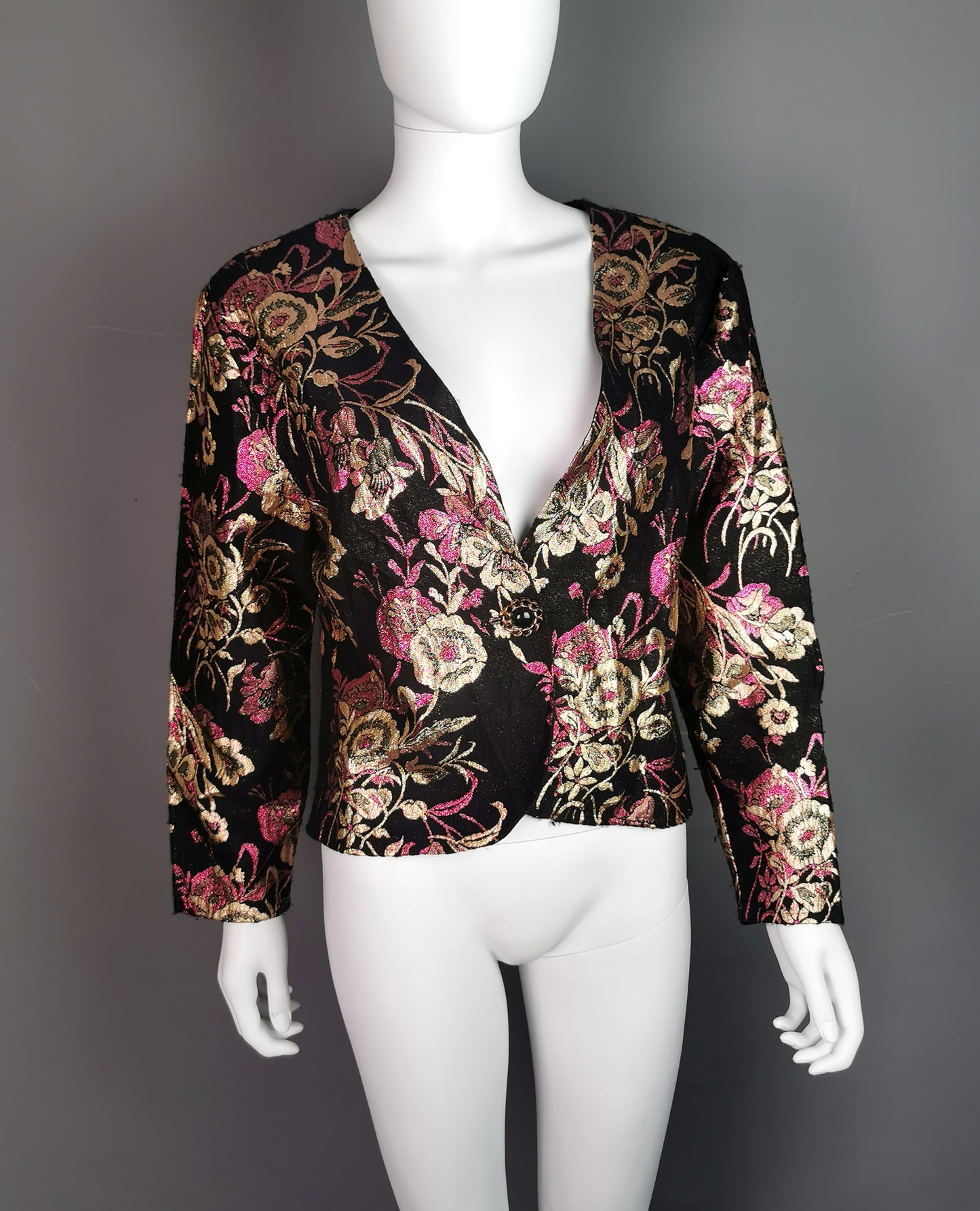 Vintage 80s Brocade jacket, cropped blazer, Metallic