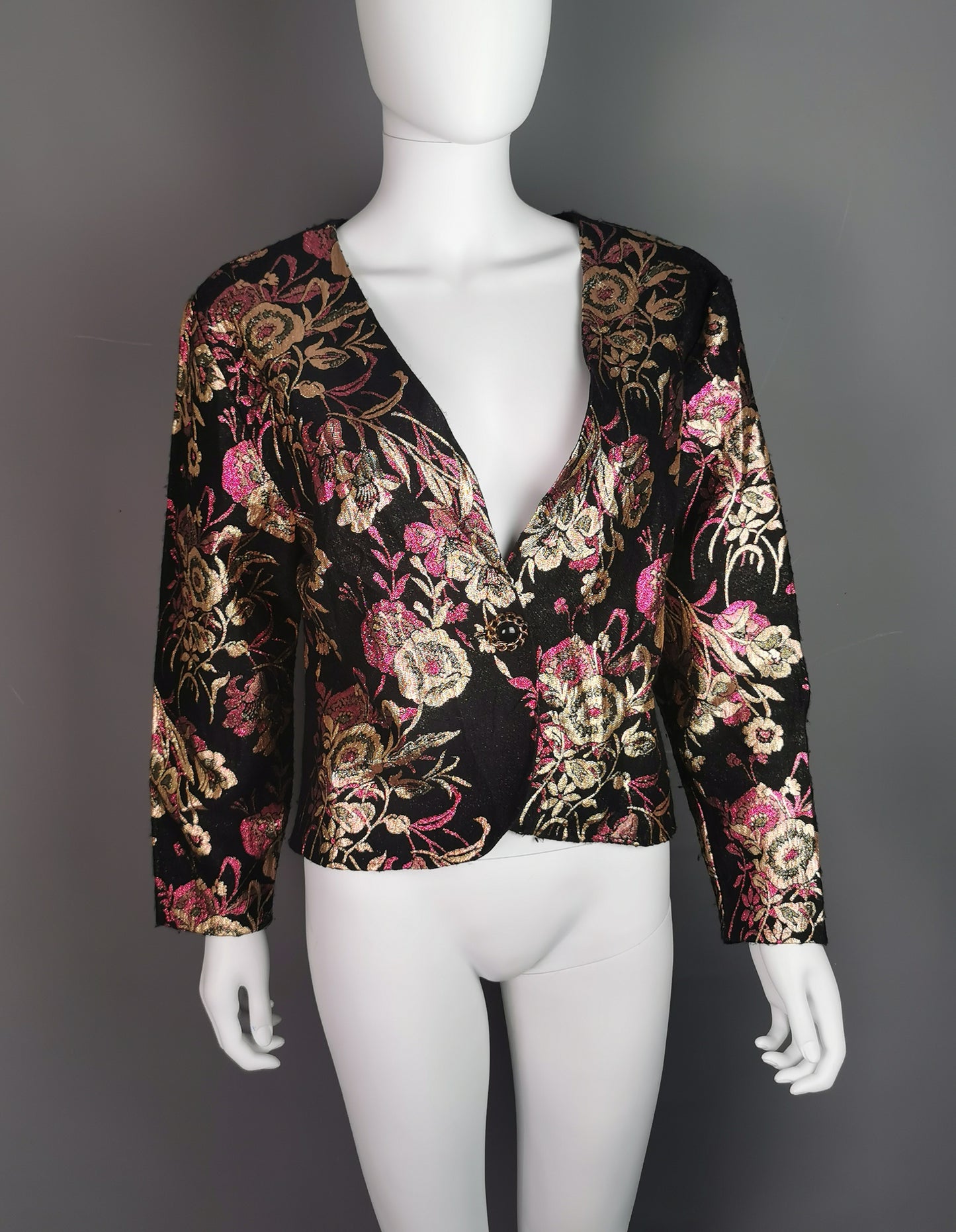 Vintage 80s Brocade jacket, cropped blazer, Metallic