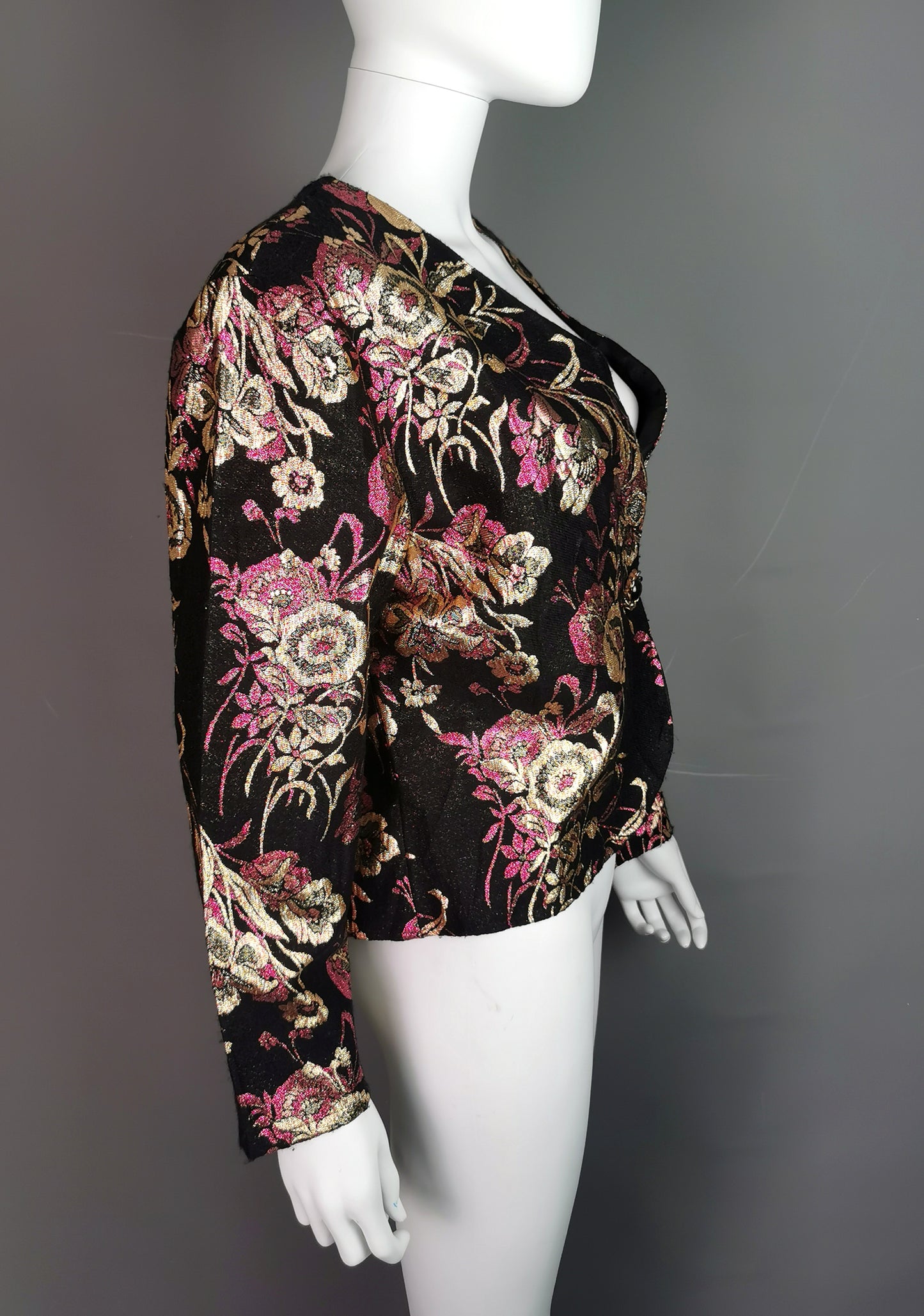 Vintage 80s Brocade jacket, cropped blazer, Metallic