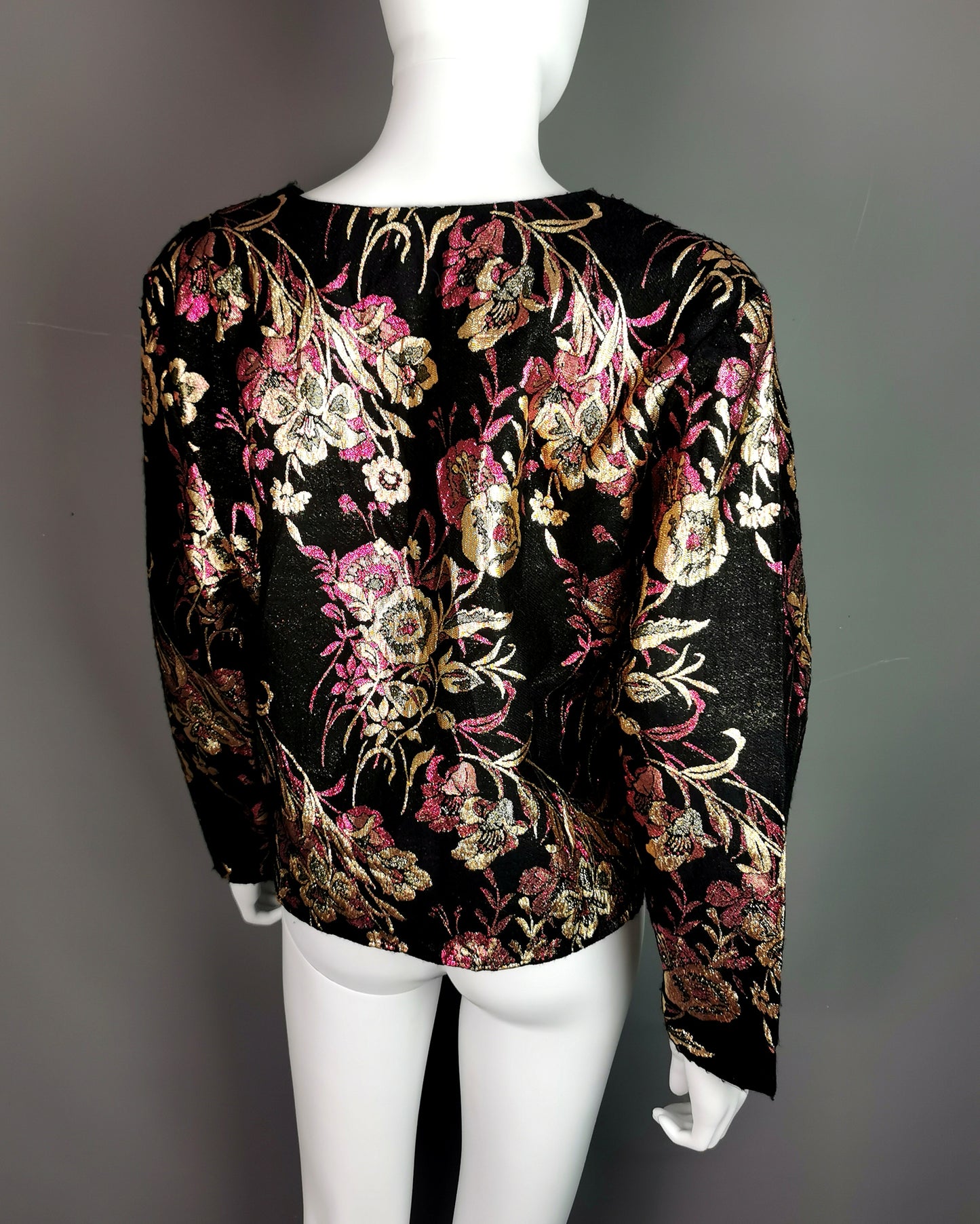 Vintage 80s Brocade jacket, cropped blazer, Metallic