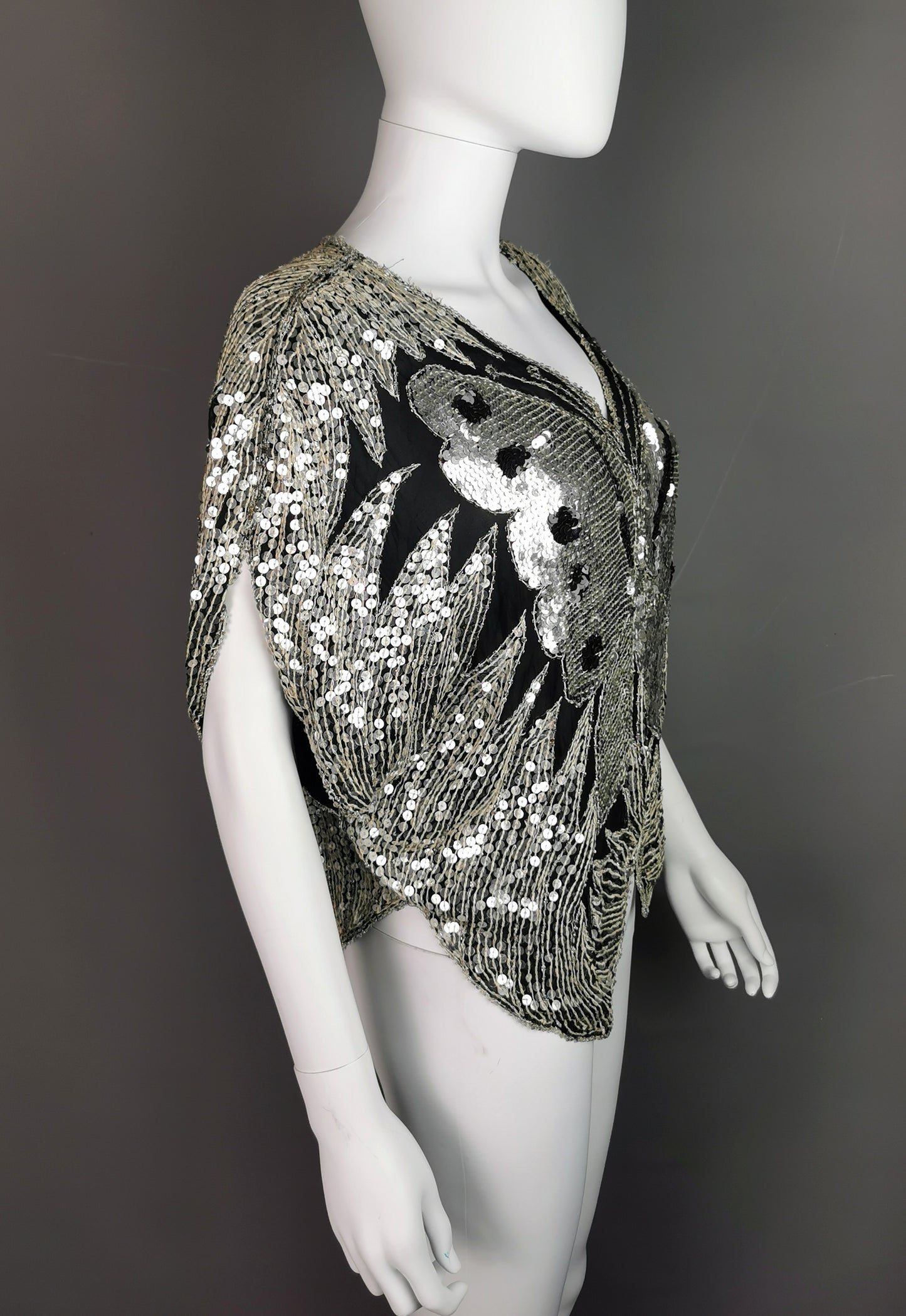 Vintage 1980s Sequin butterfly top, Silk, beadwork