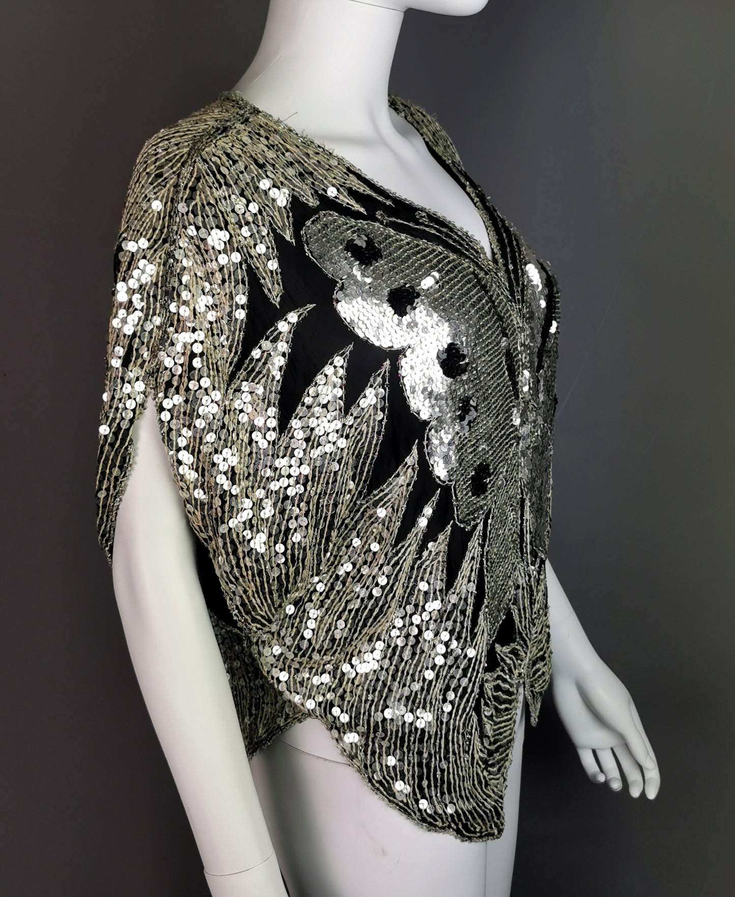 Vintage 1980s Sequin butterfly top, Silk, beadwork