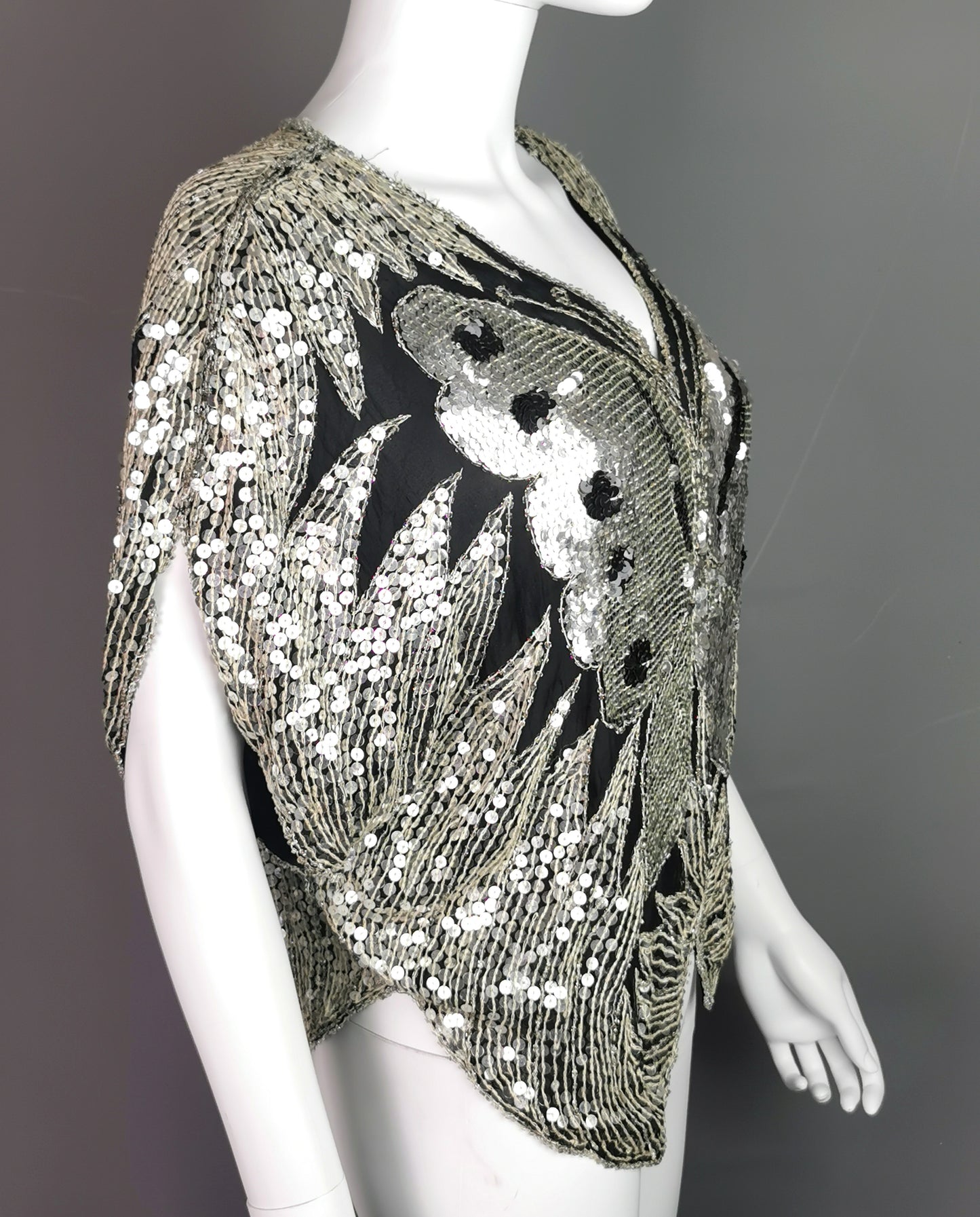 Vintage 1980s Sequin butterfly top, Silk, beadwork