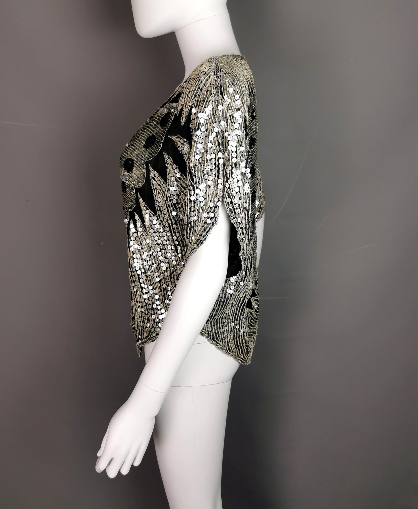 Vintage 1980s Sequin butterfly top, Silk, beadwork