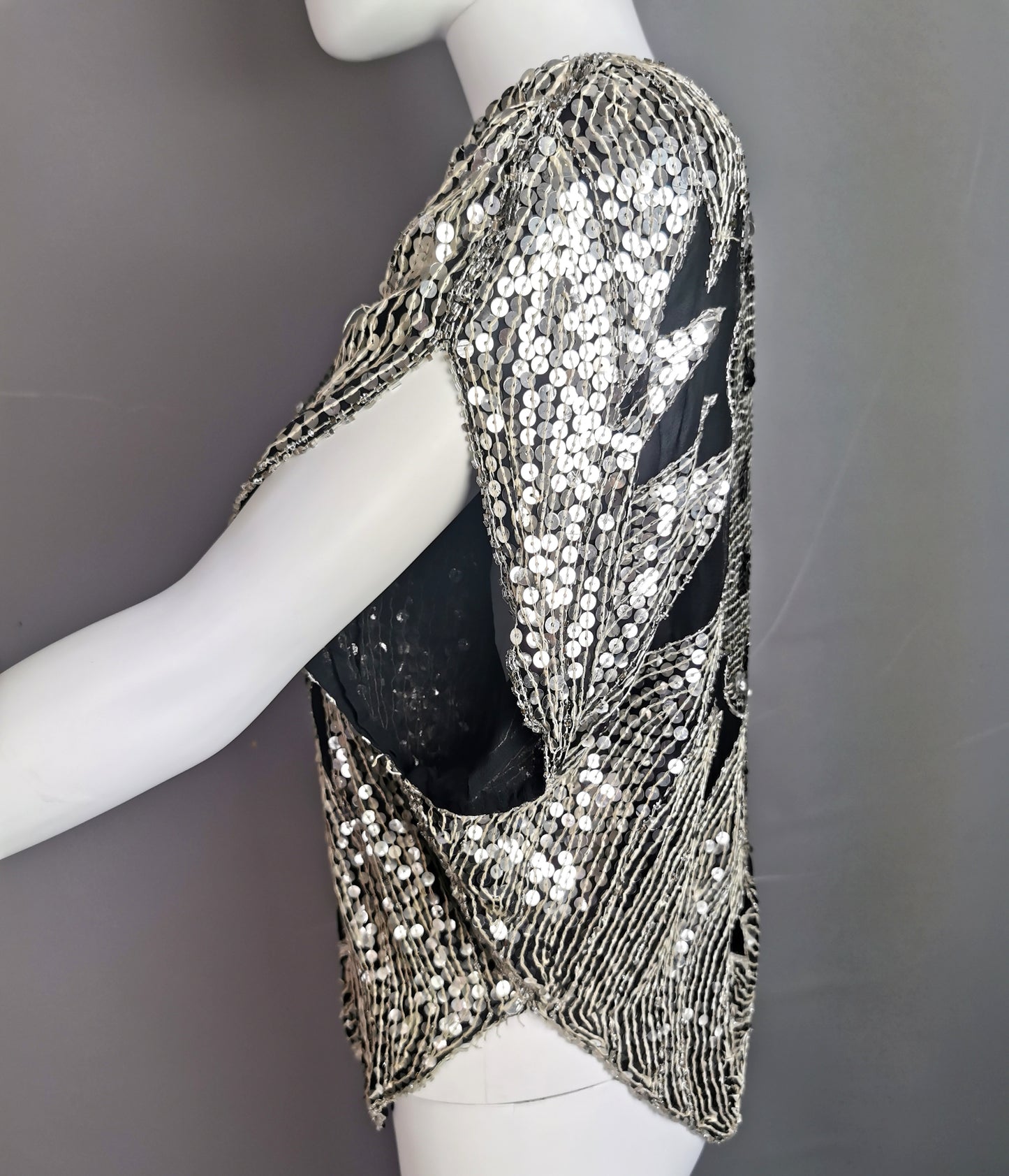 Vintage 1980s Sequin butterfly top, Silk, beadwork