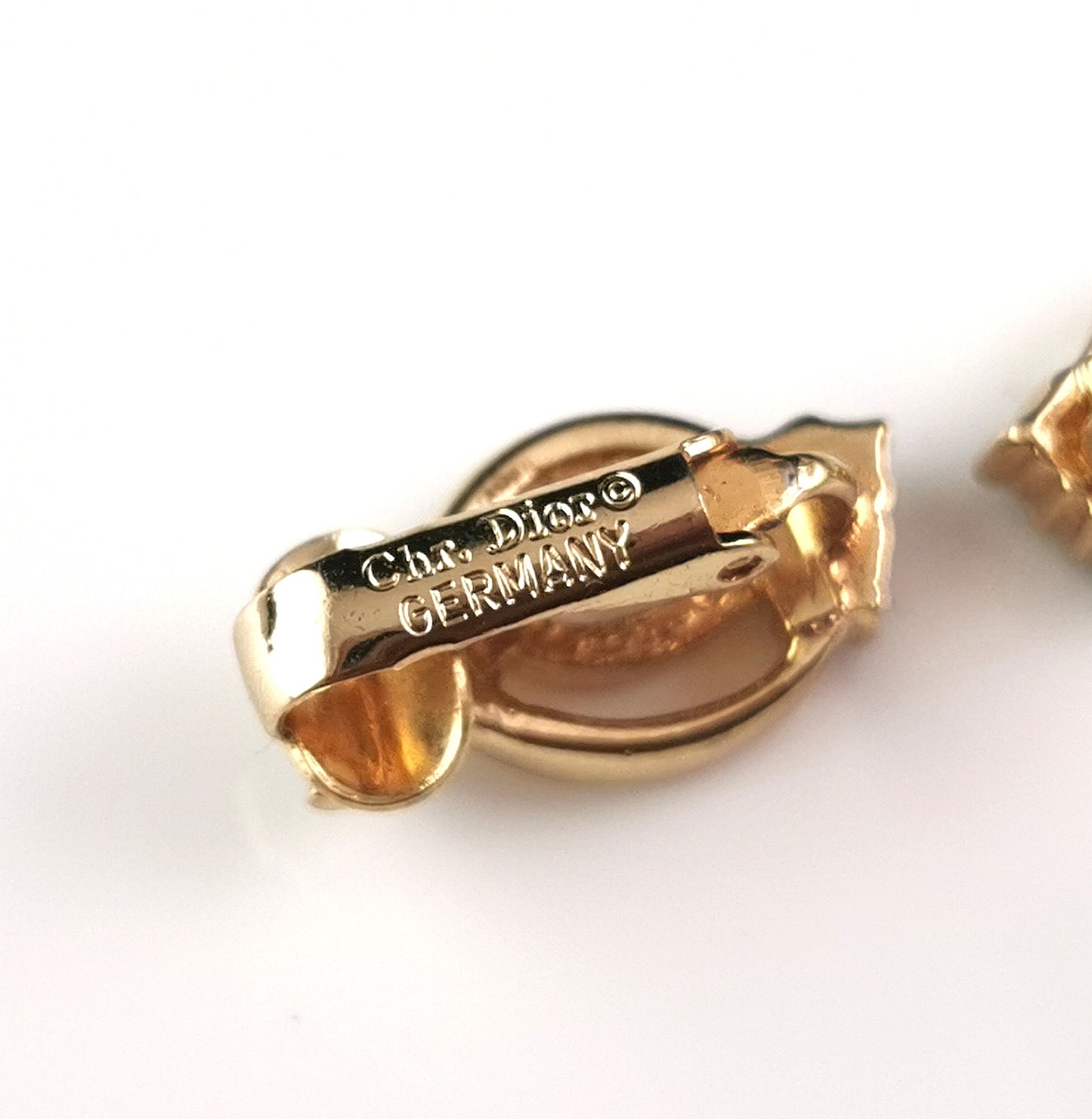 Vintage Christian Dior clip on earrings, Shamrock, gold tone and paste