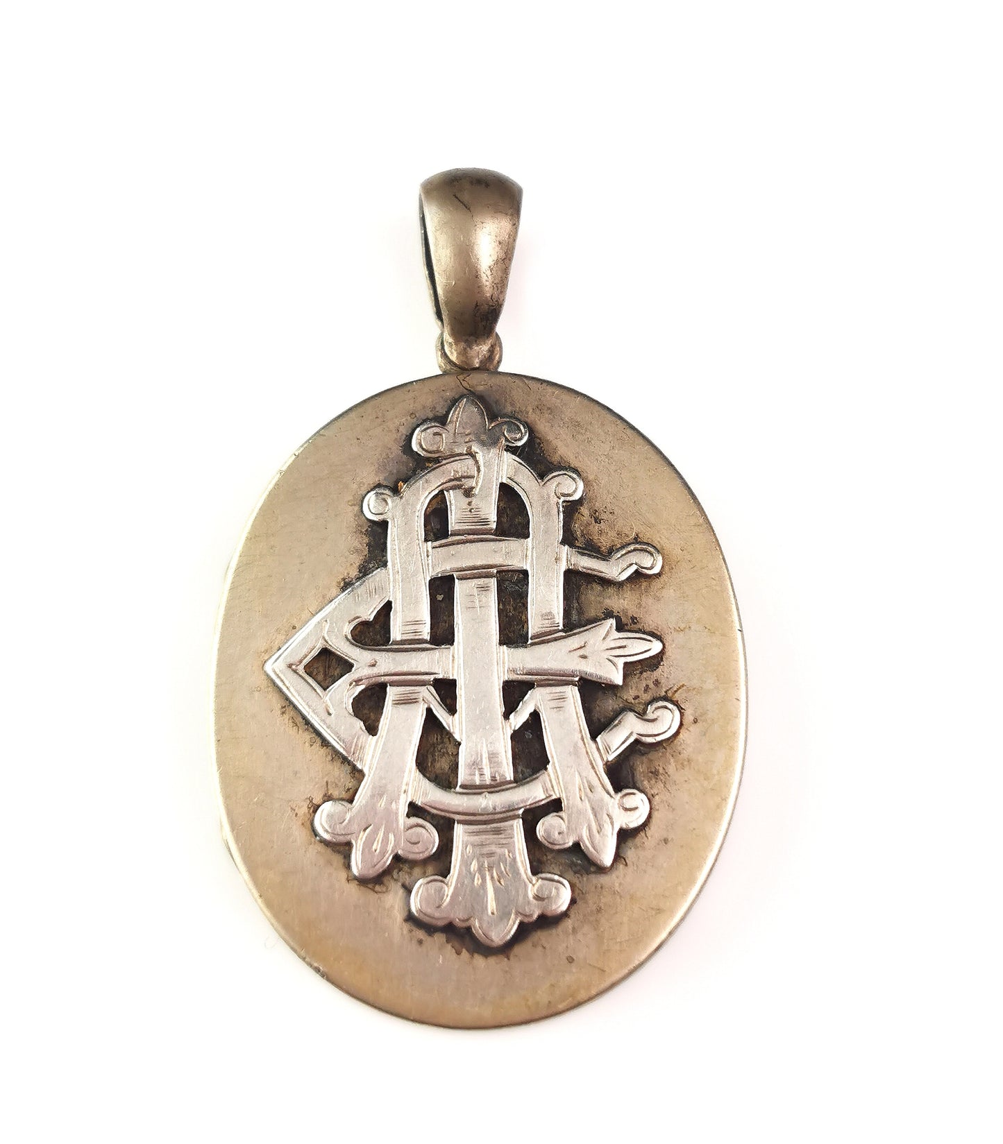 Antique Victorian AEI locket pendant, Silver plated