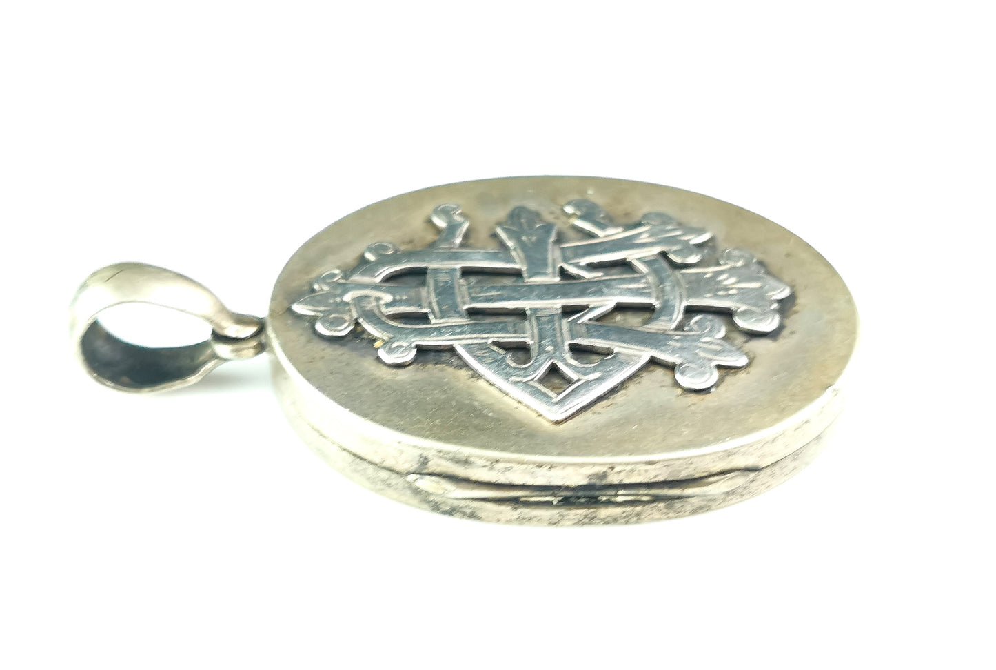 Antique Victorian AEI locket pendant, Silver plated