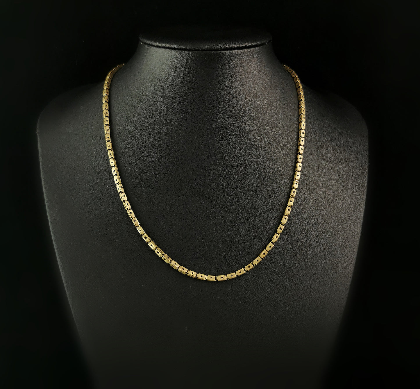 Antique fancy star punch link chain necklace