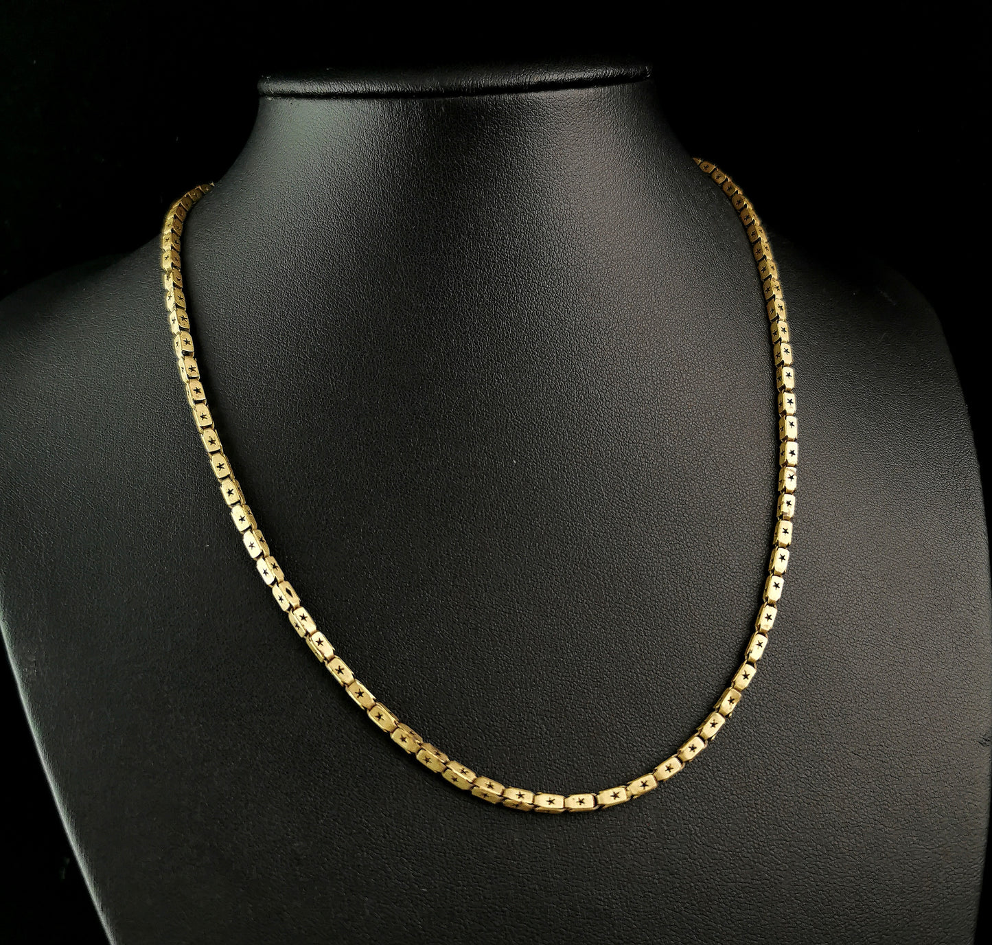 Antique fancy star punch link chain necklace
