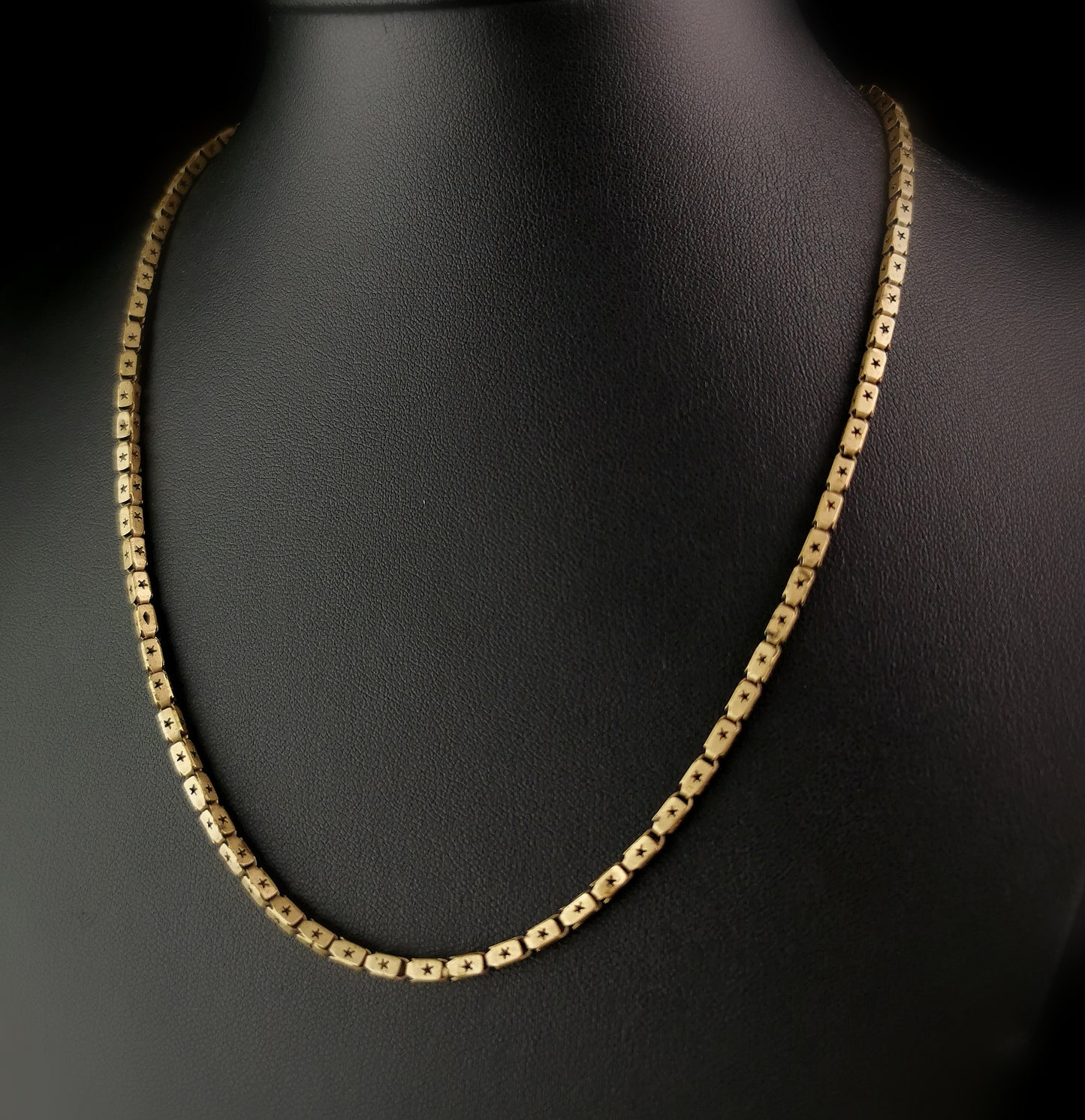 Antique fancy star punch link chain necklace
