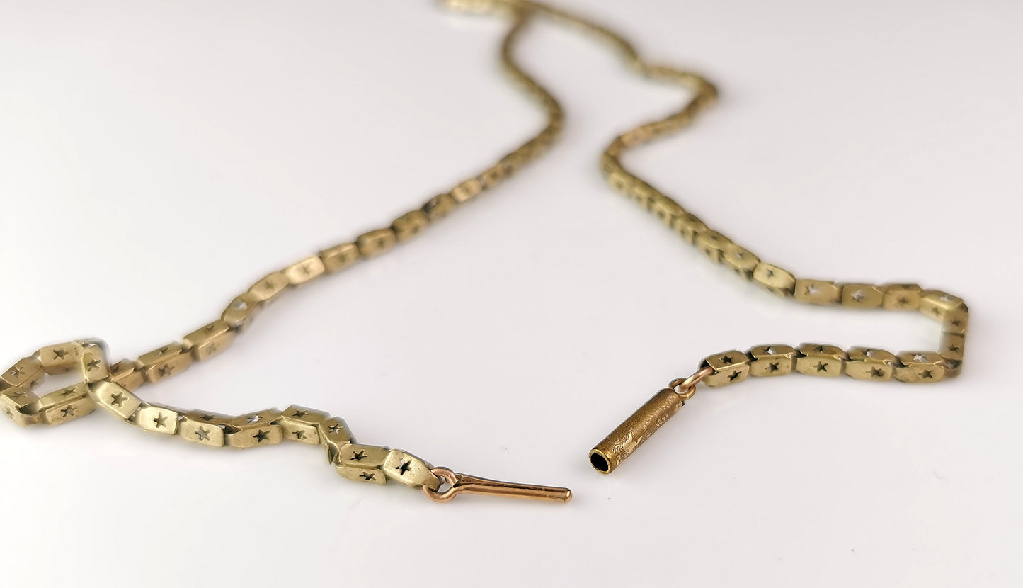 Antique fancy star punch link chain necklace