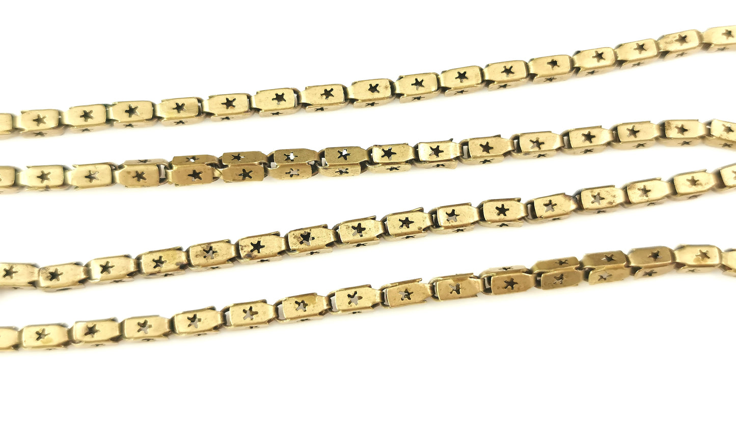 Antique fancy star punch link chain necklace