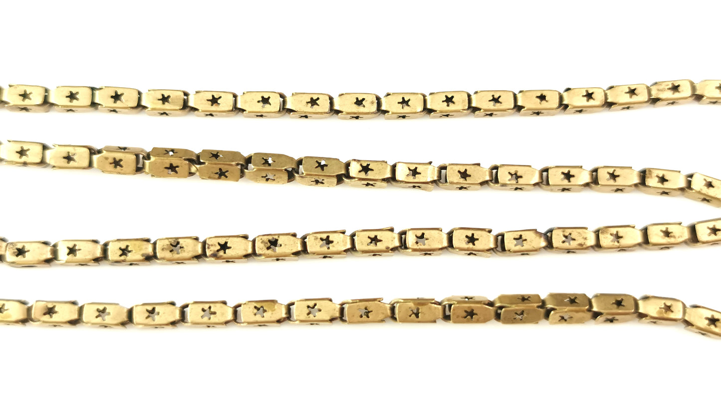 Antique fancy star punch link chain necklace