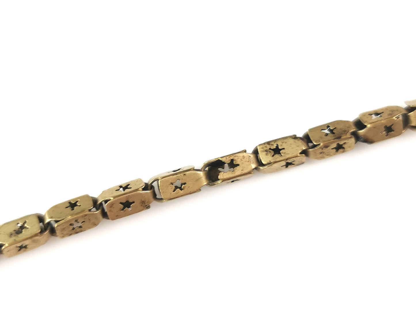 Antique fancy star punch link chain necklace
