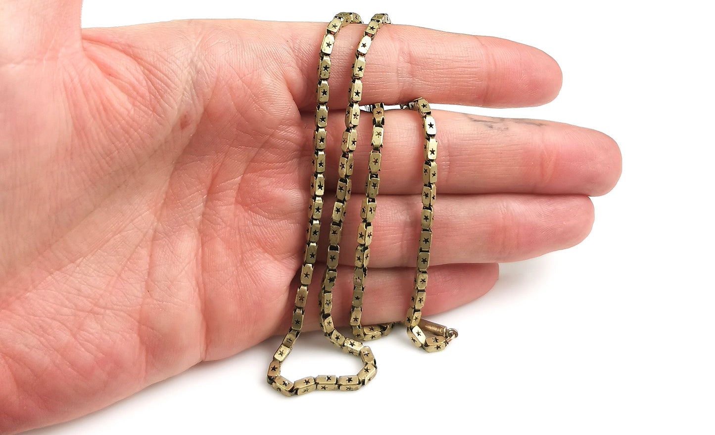 Antique fancy star punch link chain necklace