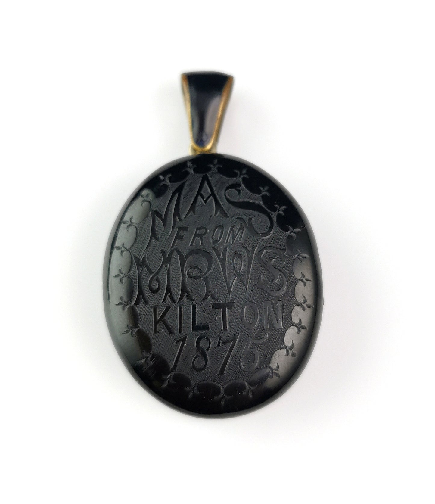 Antique Victorian Whitby Jet mourning locket, Mining